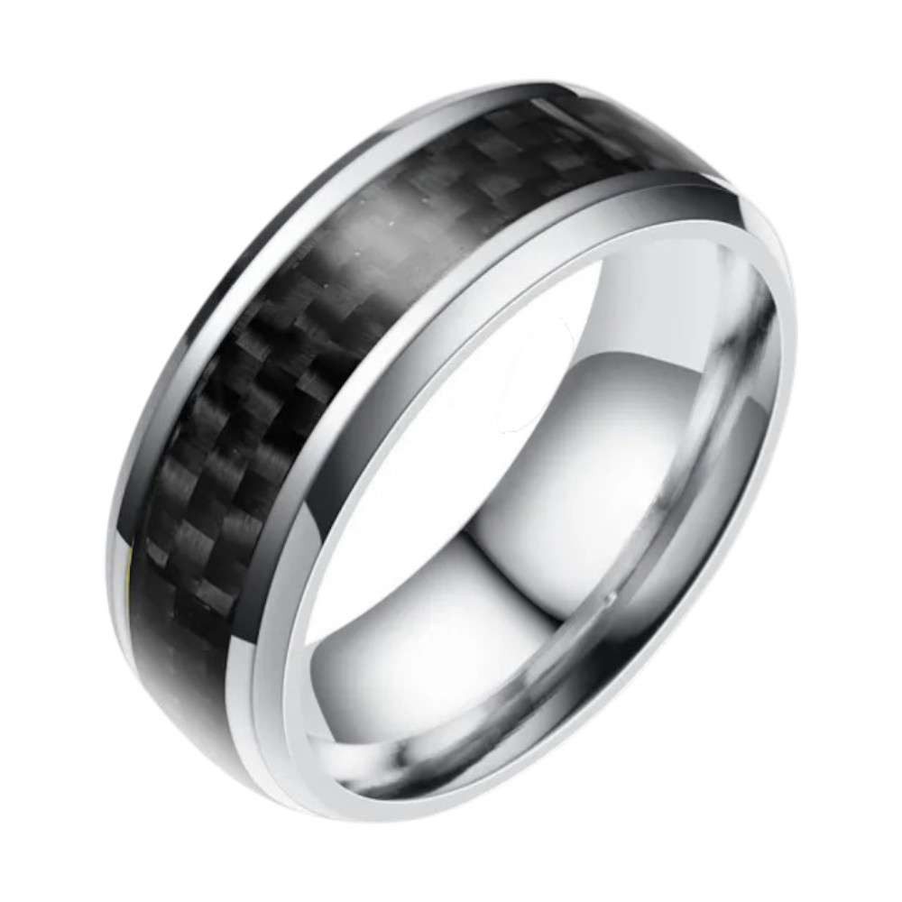 Taffstyle Fingerring Herren Damen Edelstahl Ring Facettenschliff Carbon Inlay schräge Kante (Markanter Edelstahlring mit Carbon Inlay und Glanzoptik 8mm)