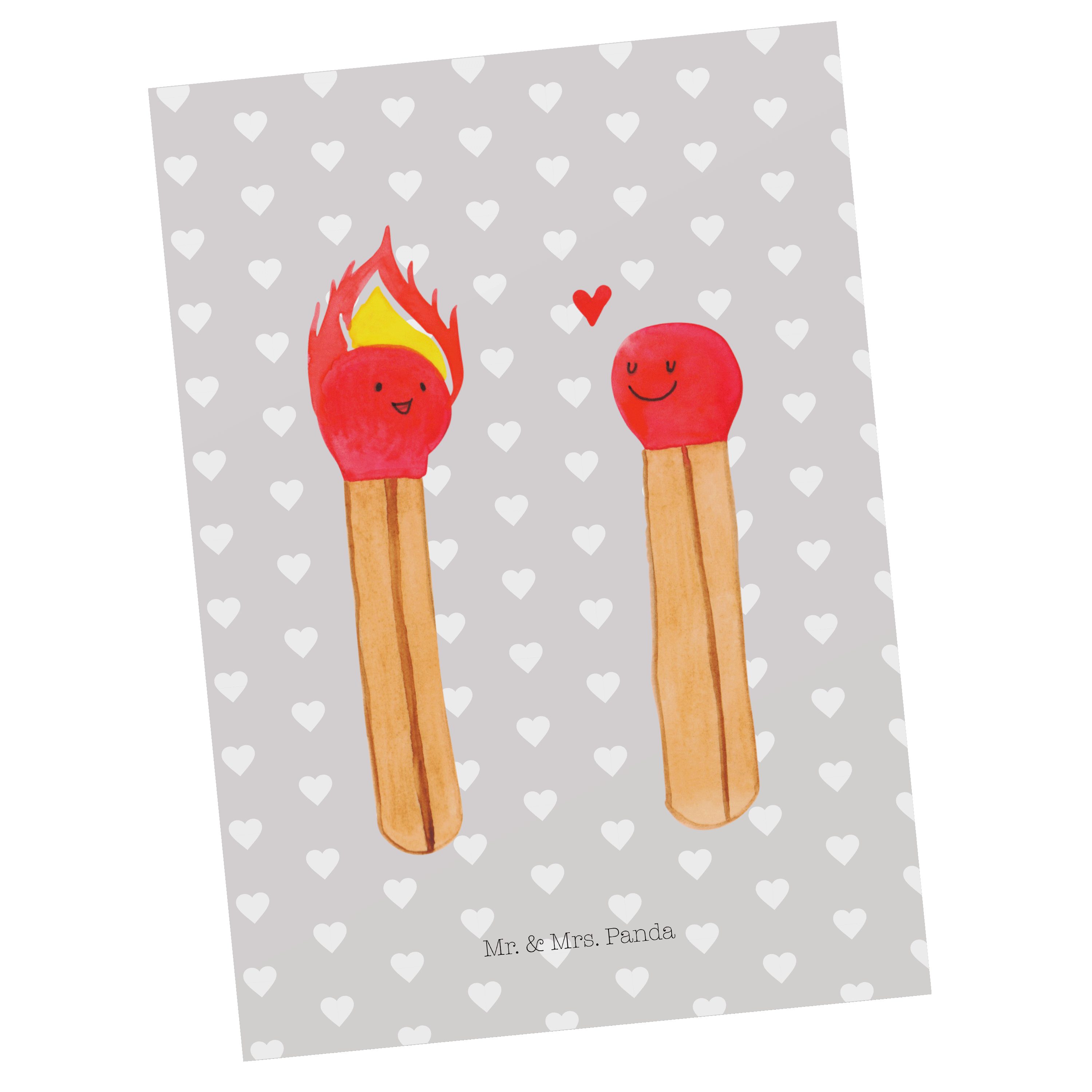 Mr. & Mrs. Panda Postkarte Streichhölzer - Grau Pastell - Geschenk, Jahrestag, Geschenkkarte, Ka