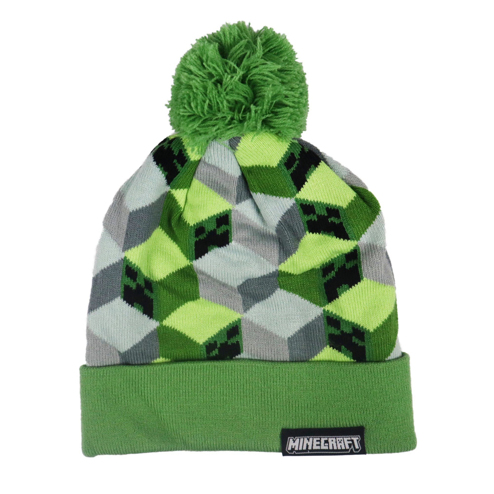 Minecraft Bommelmütze Minecraft Gamer Creeper Kinder Wintermütze Mütze Gr. 52 bis 54