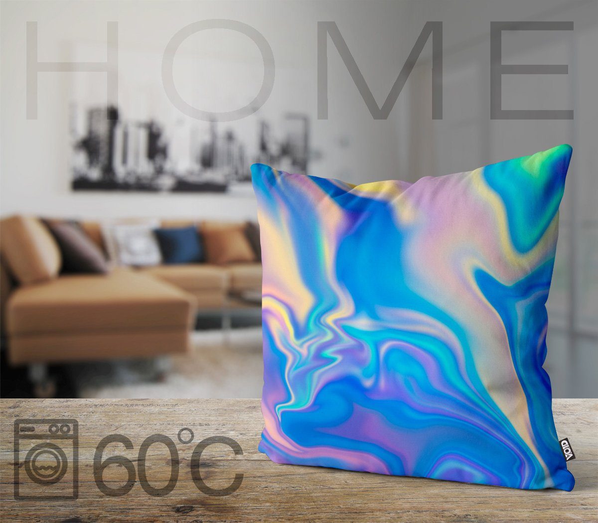 Stück), Flüssigkeit VOID iridescent (1 Küche Kunst regenbogen Sofa-Kissen wasser marmor wirbel pastell bunt Farben Kissenbezug, welle abstrakt welle