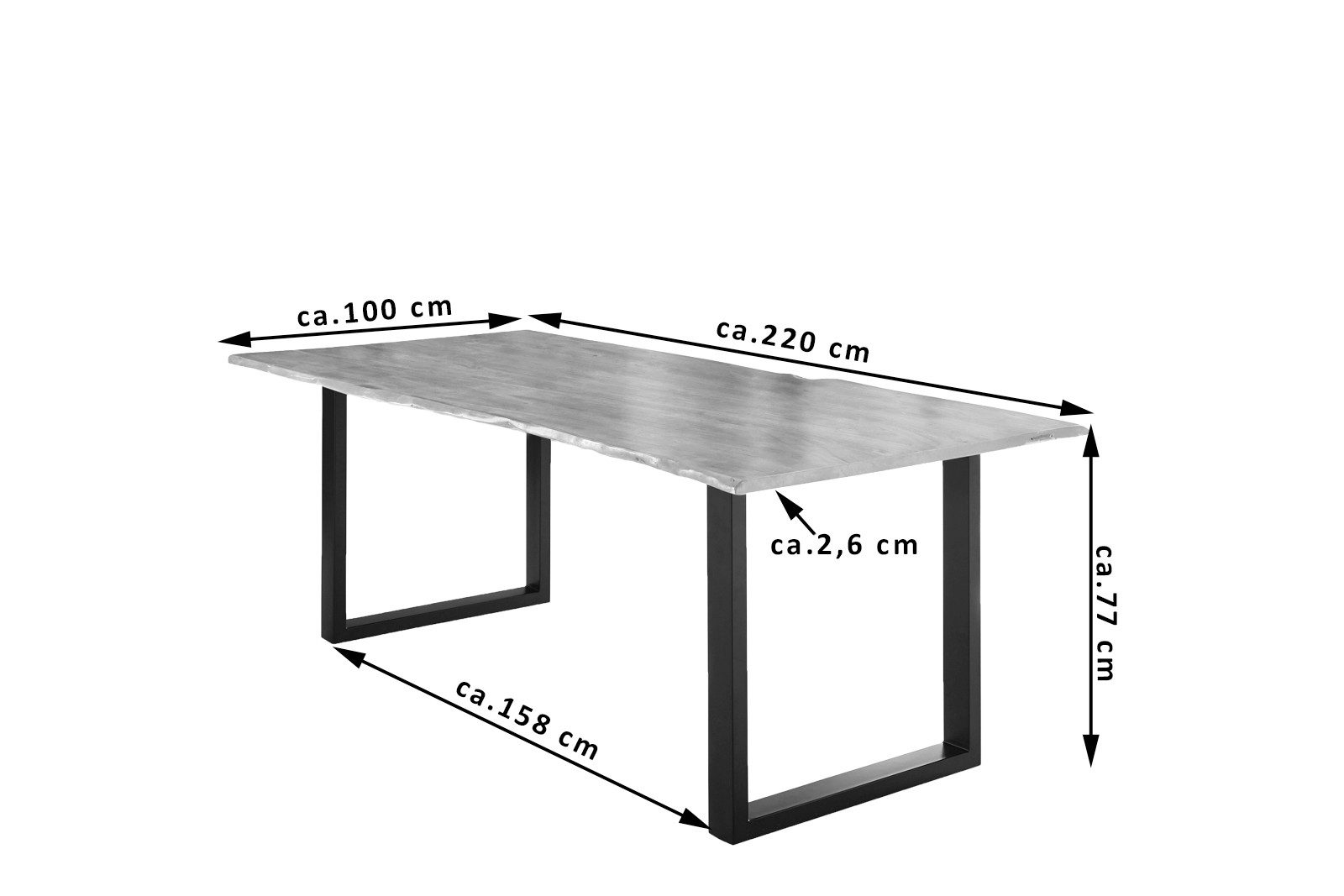 SAM® Baumkantentisch Lupego, massives Akazienholz, natürliche Baumkante, Metallgestell U-Form