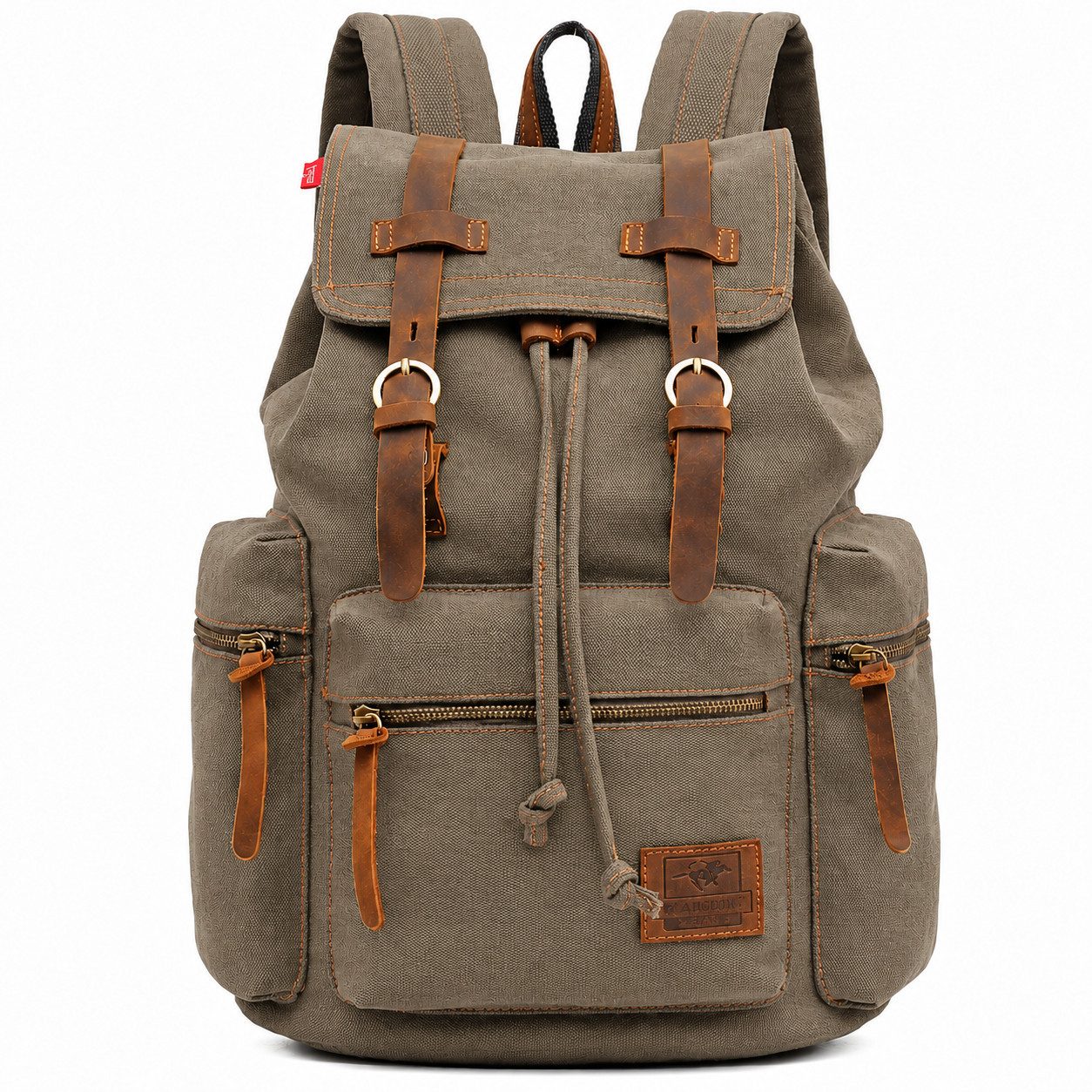 RAIKOU Rucksack Retro Segeltuch Canvas Vintage Schulrucksack Laptoprucksack, mit Echtleder detail