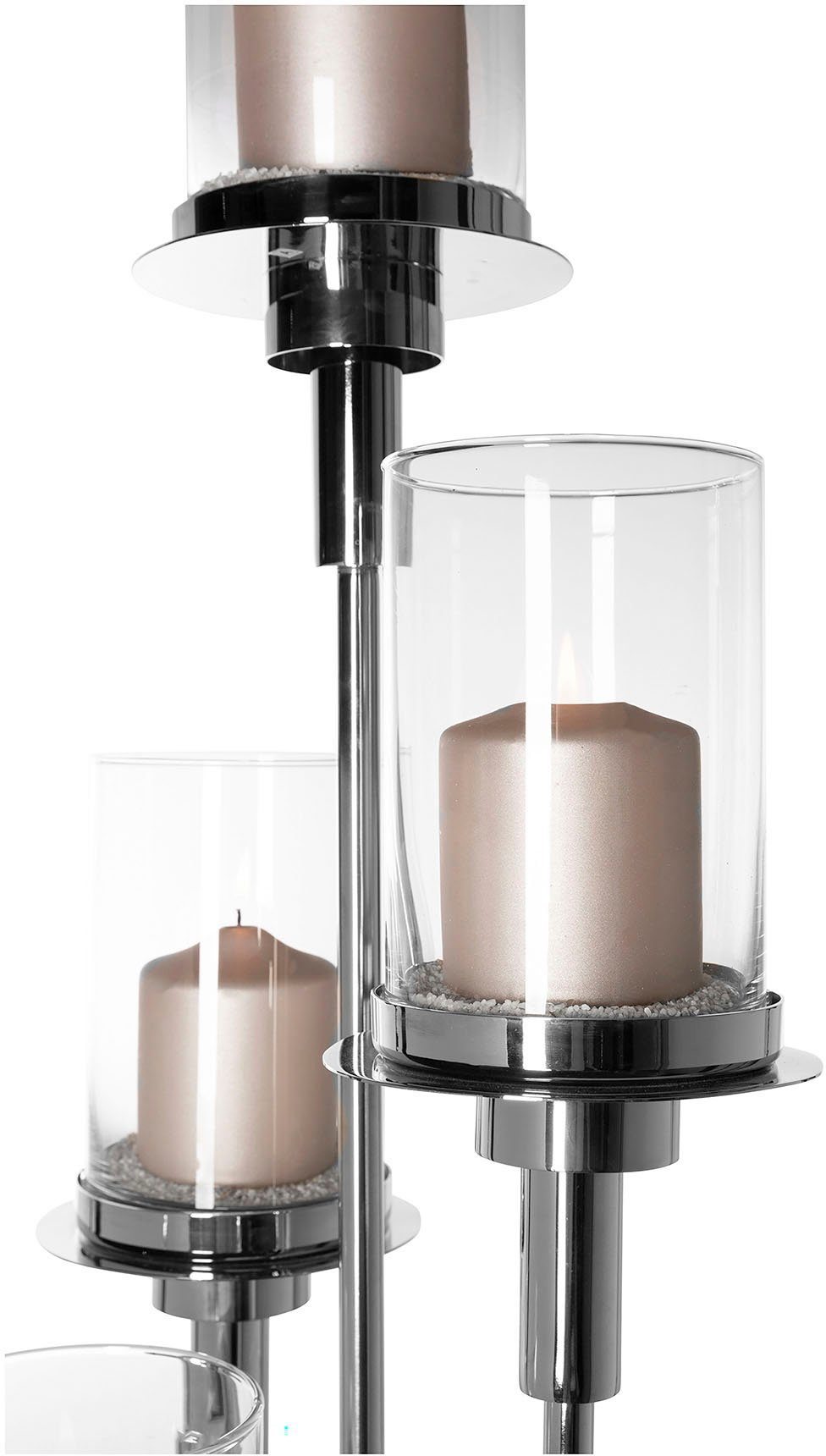 Kerzenhalter LONDRA, Fink Glas, Höhe (1 aus cm St), und ca. 5-flammig Standkerzenhalter Edelstahl 155