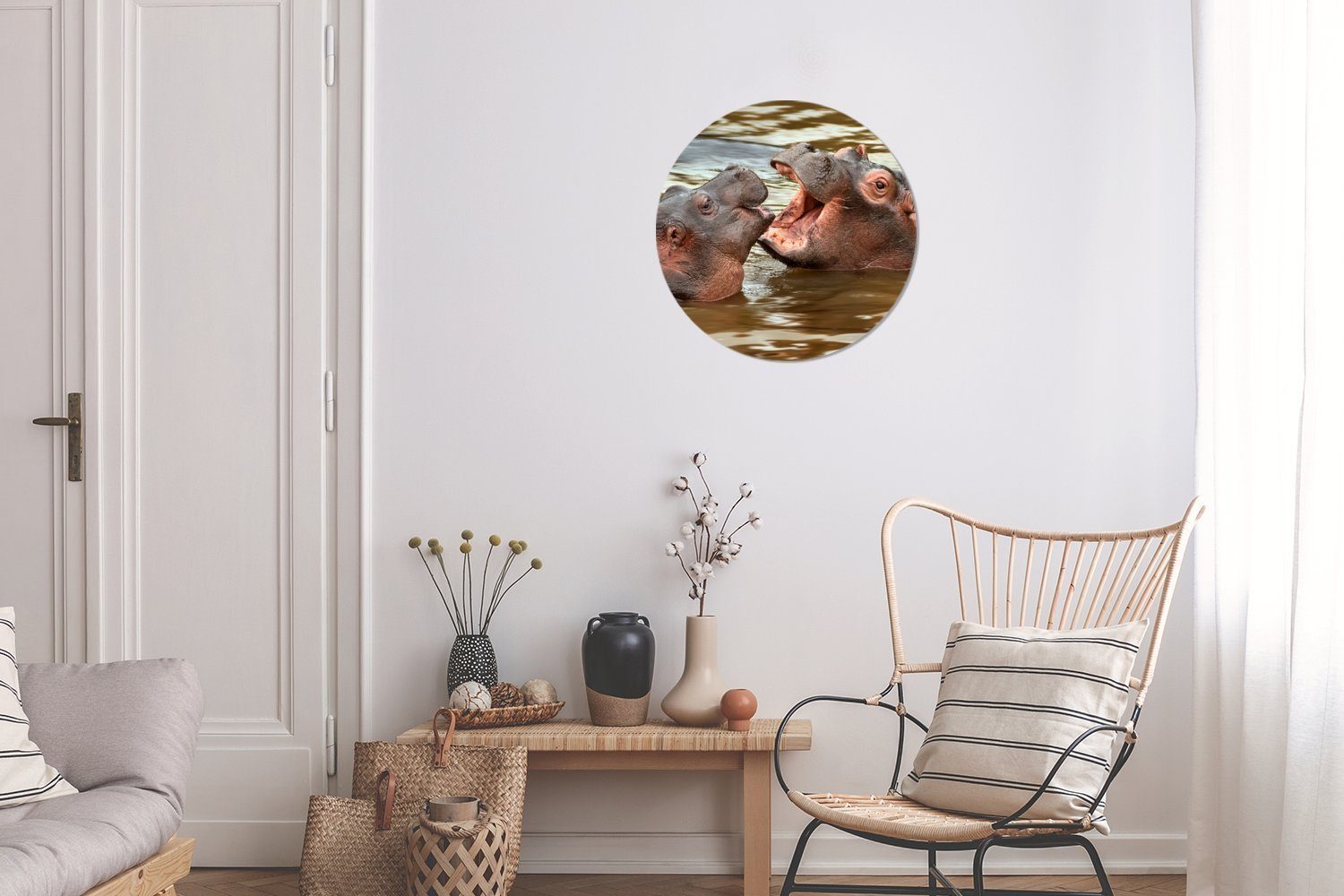 MuchoWow Gemälde Nilpferd Rundes Wanddekoration Forex, Wandbild, Wohnzimmer, - Kreis cm - 30x30 Tiere (1 Wasser, St)