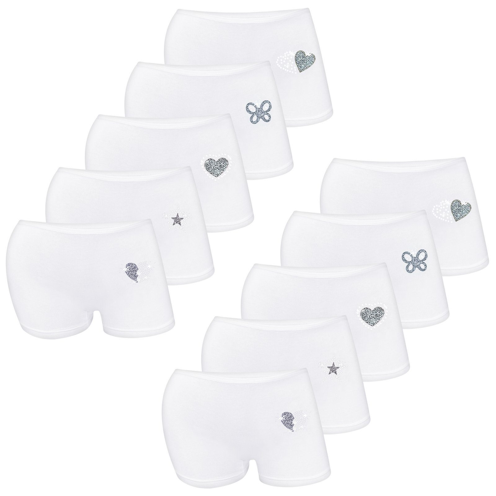 LOREZA Panty 10er Pack Mädchen Pantys Weiss Strass & Glitzer Baumwolle (Spar-Packung, 10-St)