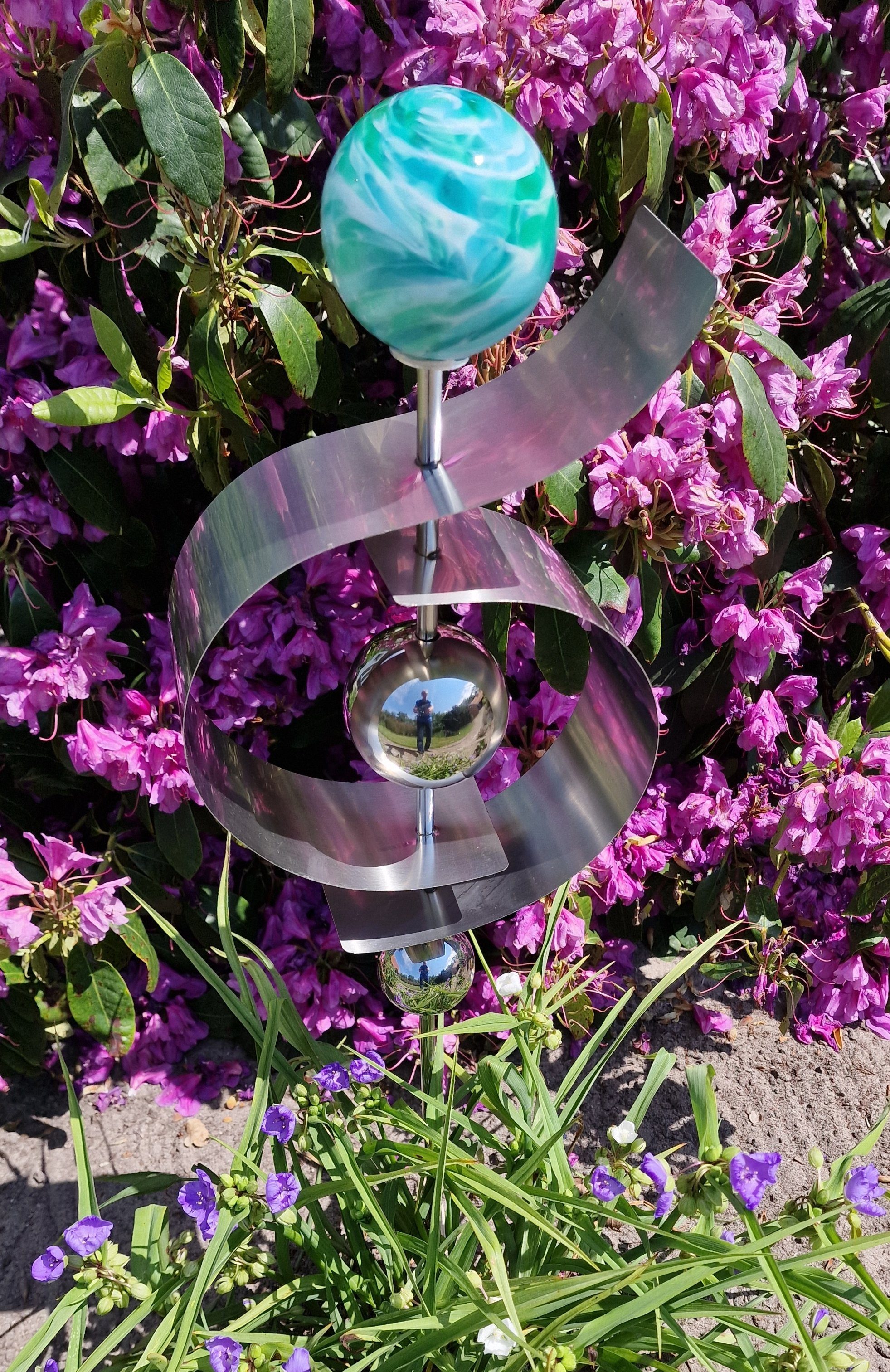Jürgen Bocker - Gartenambiente Gartenstecker Glaszauber Jupiter aus Edelstahl 100 cm Beetstecker Glaskugel