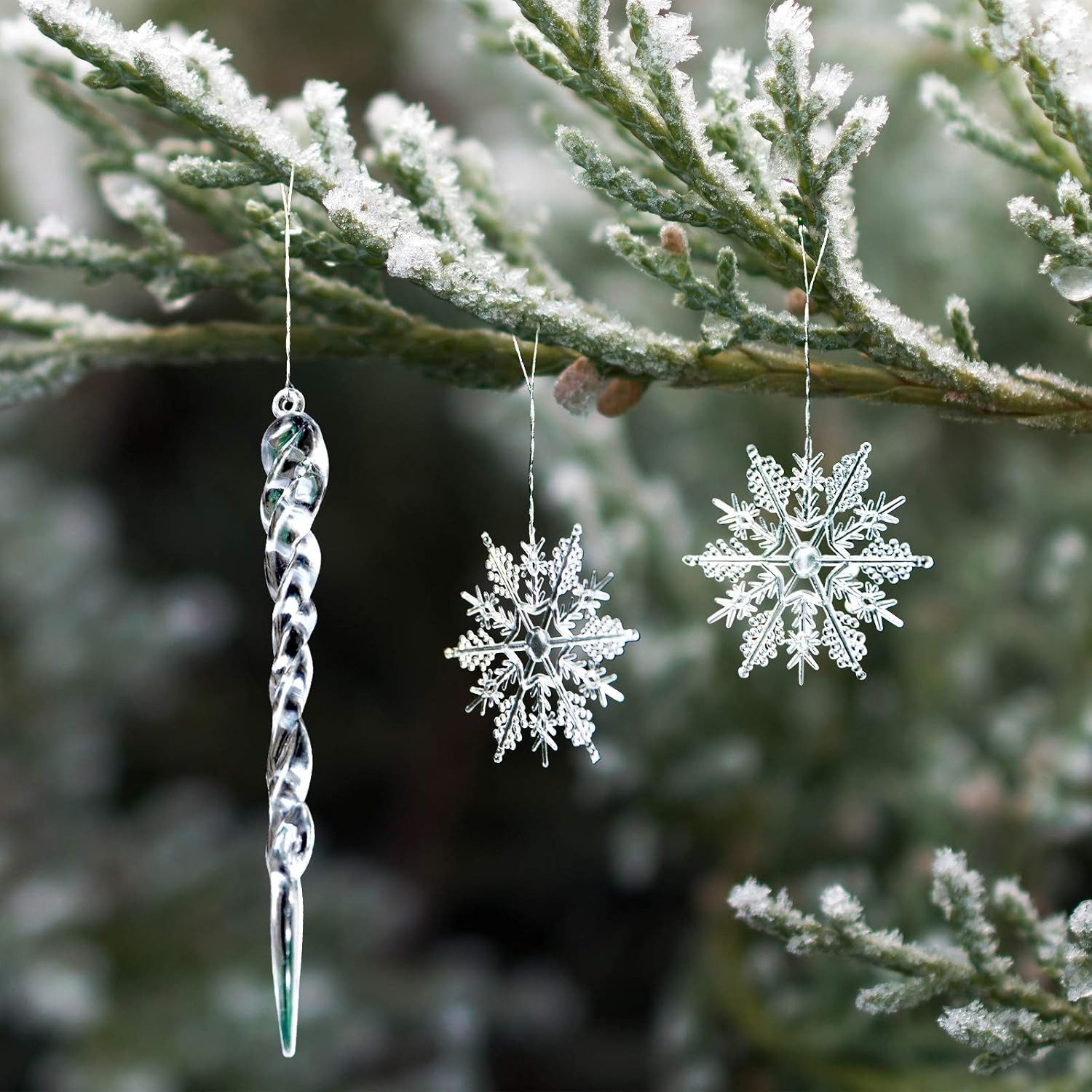 FELIXLEO Dekokranz Naler Christbaumschmuck Schneeflocken Eiszapfen 50 STK