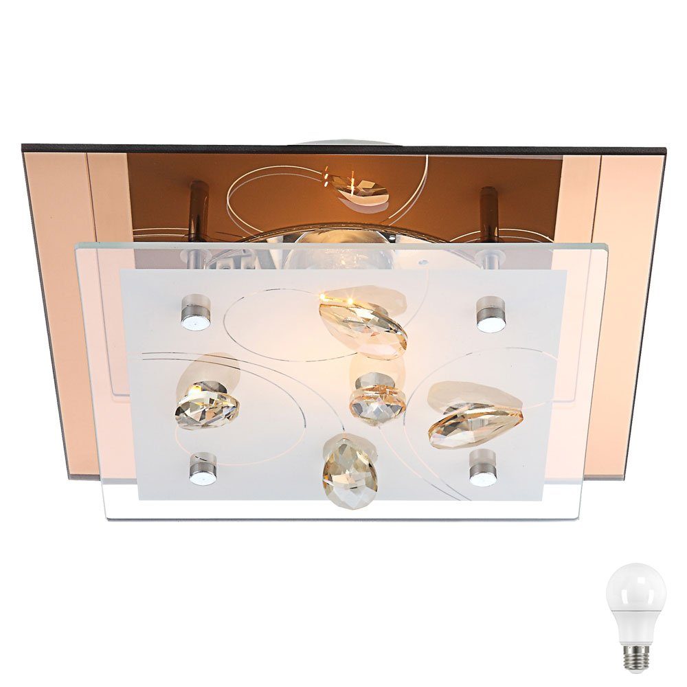 Warmweiß, Esszimmer Lampe- Decken Leuchte Glas inklusive, Leuchtmittel etc-shop Kristall Deckenleuchte, Amber Küche LED