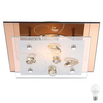 etc-shop LED Deckenleuchte, Leuchtmittel inklusive, Warmweiß, Decken Leuchte Esszimmer Küche Kristall Amber Glas Lampe-