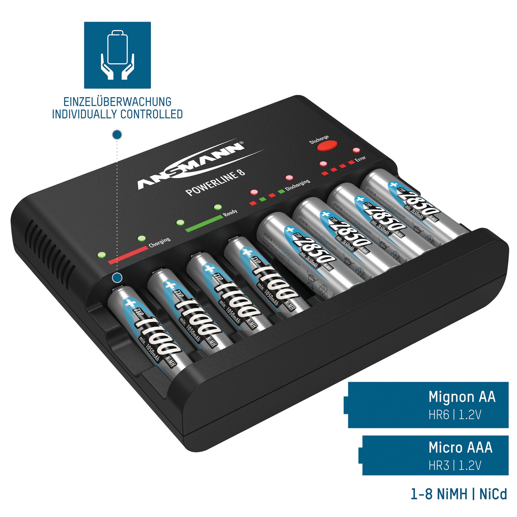 ANSMANN AG Akku Ladegerät für 1-8 AAA / AA NiMH Universal-Ladegerät