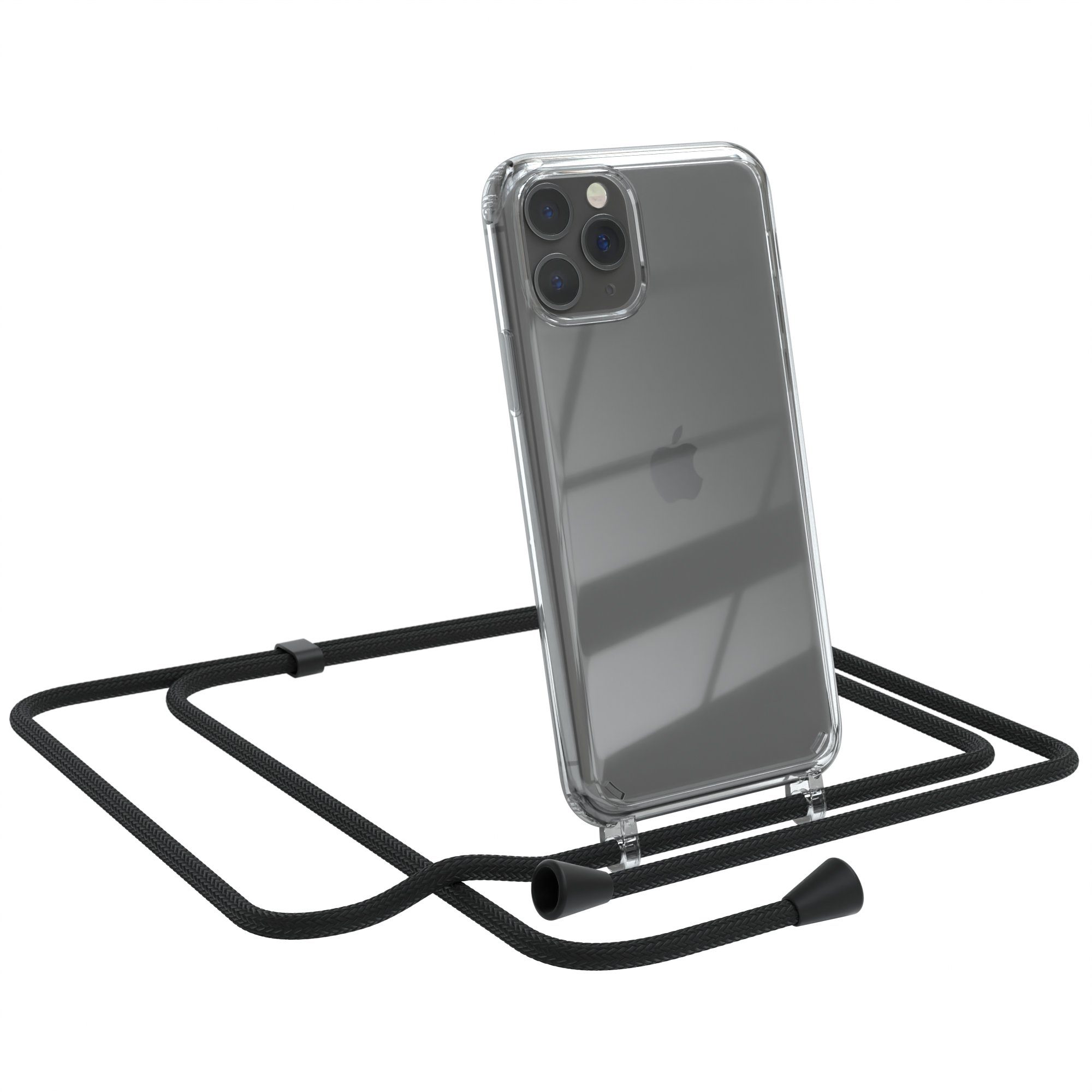 EAZY CASE Handykette Kette Clips Schwarz für Apple iPhone 11 Pro 5,8 Zoll, Slimcover mit Umhängeband Case Handytasche Clear Backcover Schwarz