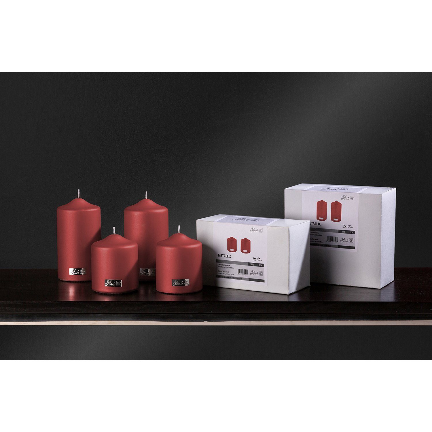 Fink Stumpenkerze CANDLE 2er Set Stumpenkerzen - rot - Paraffin - H. 15cm x B. 8cm (1-tlg., Dicke Kerzen - Großkerzen), Säulenkerzen Blockkerzen Zylinderkerzen - Elegante Standkerzen