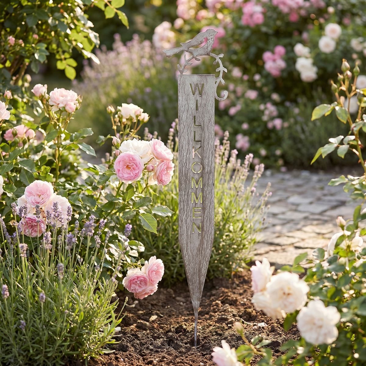 Ambiente Haus Gartenstecker Willkommen (H) 70cm (1-St) mit Vogel und Schriftzug für Außenbereich