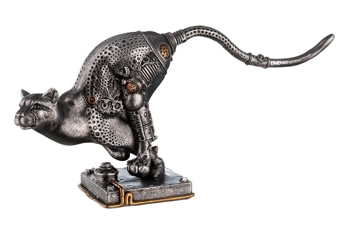 Style Industrial Silber Kunst Dekofigur Wohnzimmerdeko Steampunk Polyresin Skulptur ausgefallenes Dekofigur aus Puma Zahnrad Deko Statue Brillibrum Kunstobjekt Design