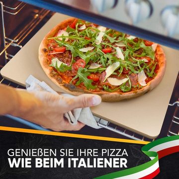 Loco Bird Pizzastein für Backofen & Gasgrill, rechteckig aus Cordierit, Cordierit, (Set, 3-St., inkl. Pizzaschieber und Rezeptbuch), für eine Pizza wie in Italien: authentischer Geschmack für Zuhause