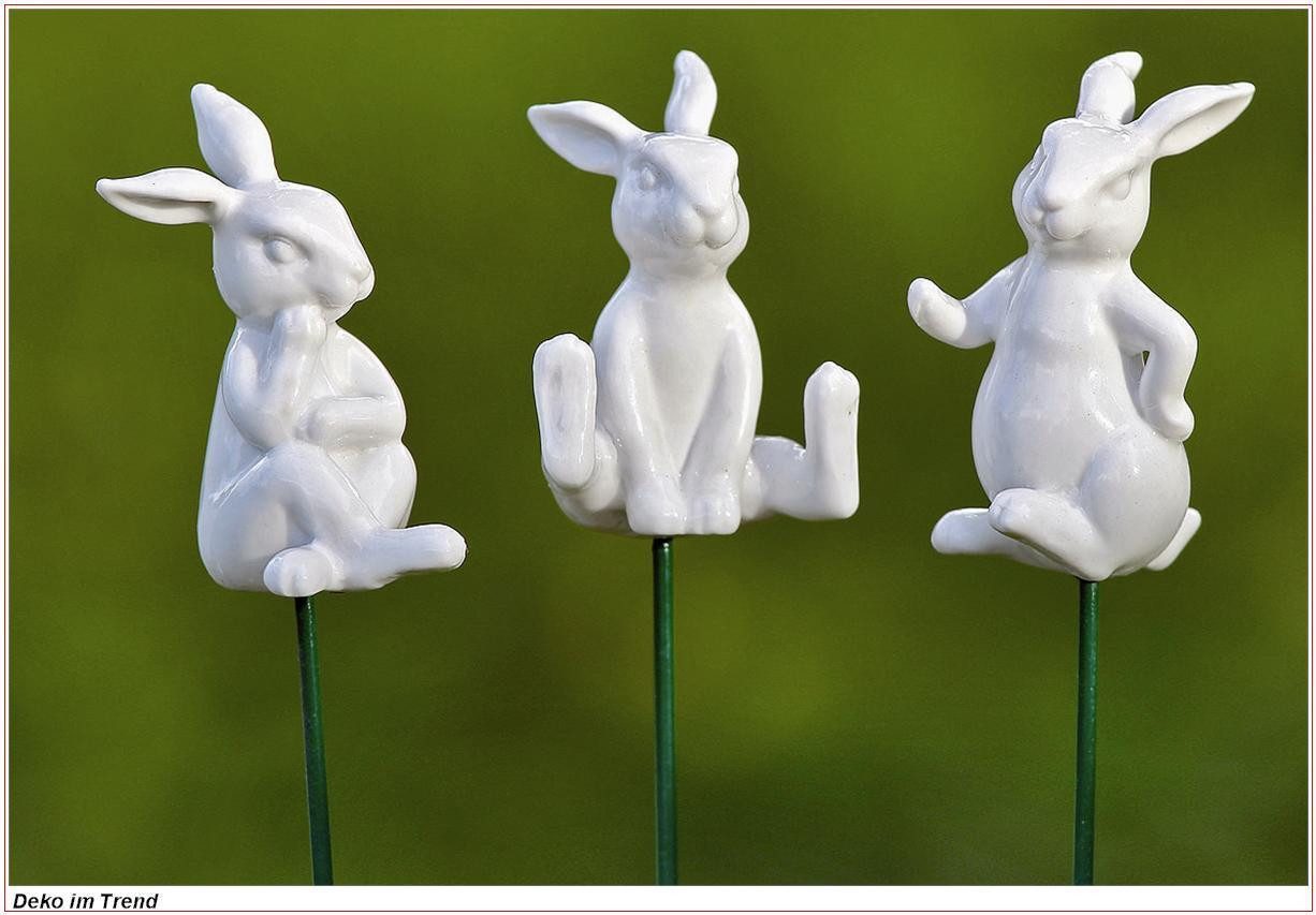 BOLTZE GRUPPE GmbH Gartenstecker Gartenstab Osterhasen 3sort Keramik weiß L.41 cm 3er Set