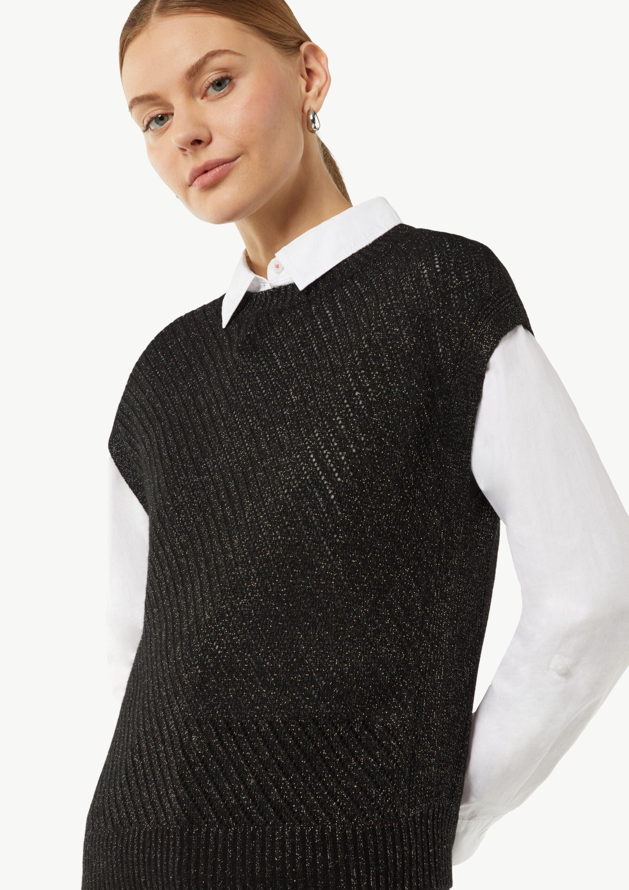 comma Rundhalspullover Strickpullunder Strickpullunder mit Ajourmuster und Glitzergarn