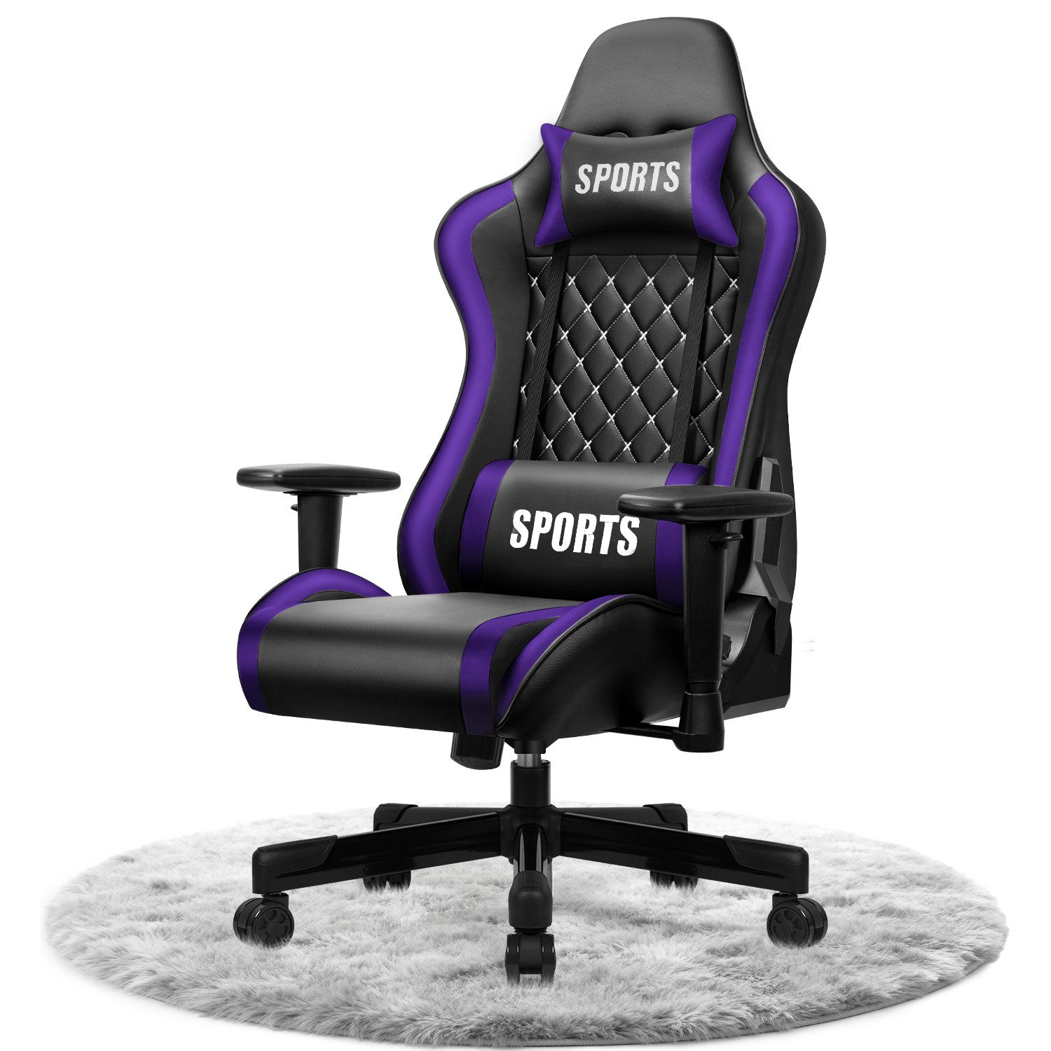 Adormii Gaming-Stuhl Gaming stuhl mit verstellbaren Armlehnen, ergonomisch gaming chair (90°–170° neigbar und arretierbar, gamingstuhl mit gepolsterter Kopfstütze und Lendenkissen, pc stuhl gaming mit verdicktem Sitzkissen, 10cm höhenverstellbarem Sitz, gamer stuhl bis 150 kg)