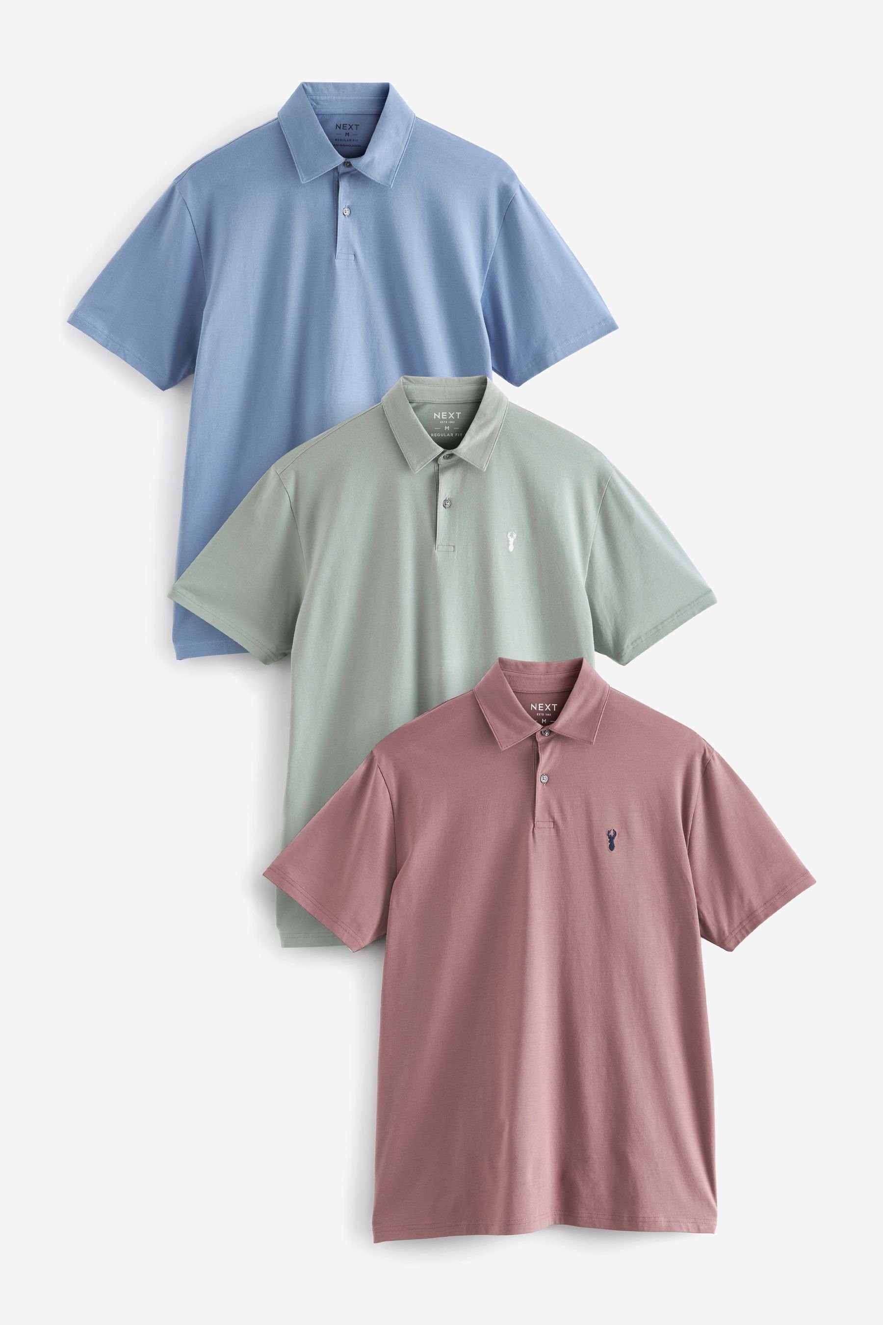 Next Poloshirt Poloshirts aus Jersey im 3er-Pack (3-tlg) Blue/Pink/Green Pastel