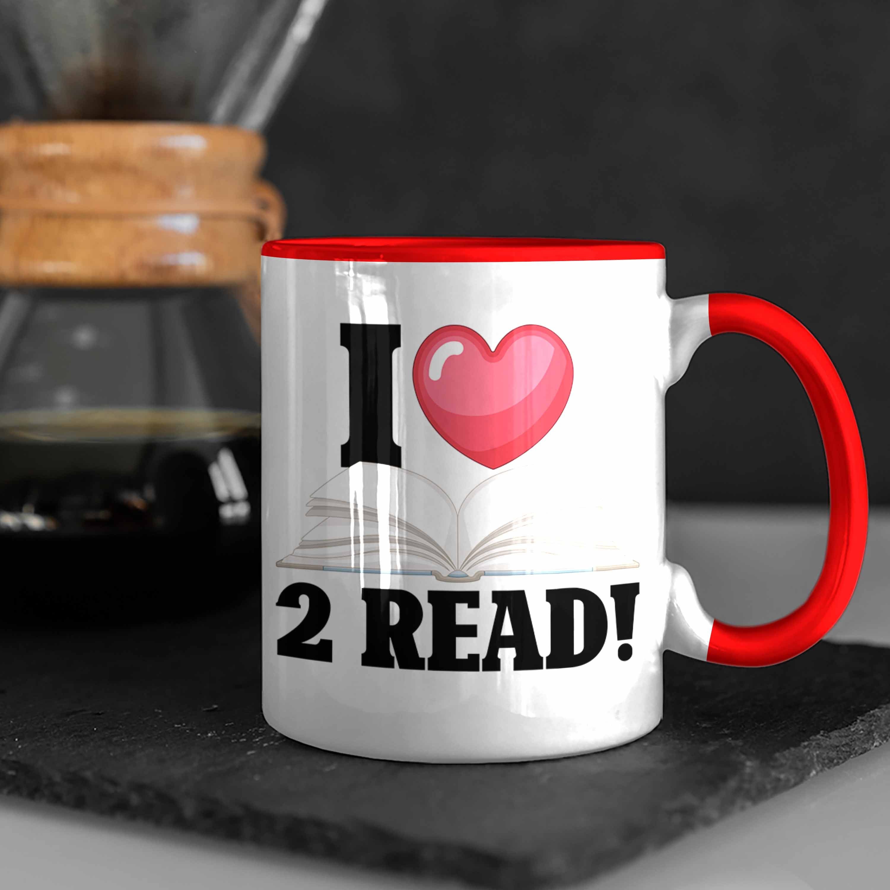 Rot Lustige 2 Bücherwurm für Read" "I Leseratten Tasse Love Bücher-Tasse Tasse Trendation -
