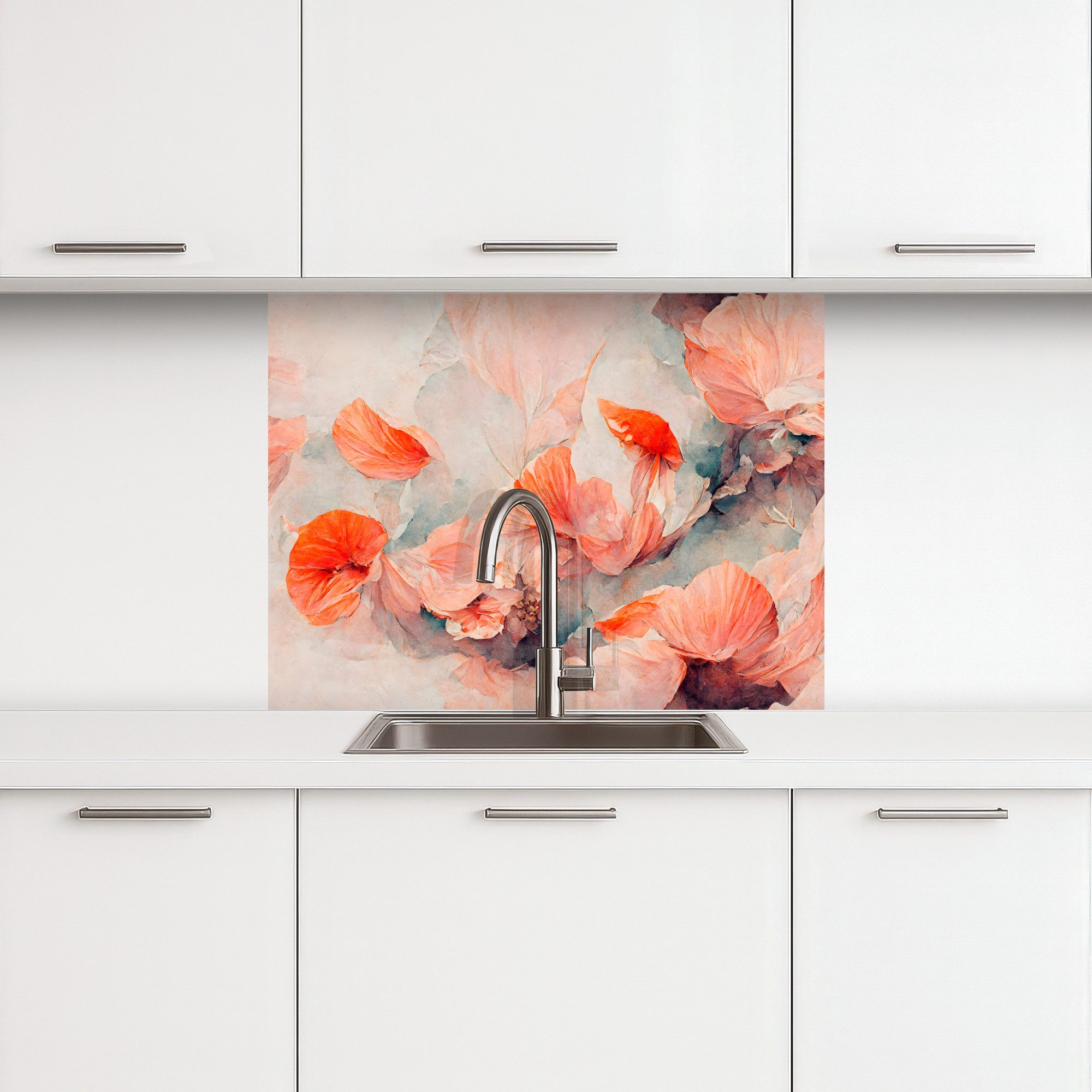 KitchenYeah Küchenrückwand selbstklebend Blumen - Blätter - Pflanzen - Rosa, (1-tlg), Spritzschutz, Küche, Rückwand, Küchenwand, Küchenfront, 80x60 cm