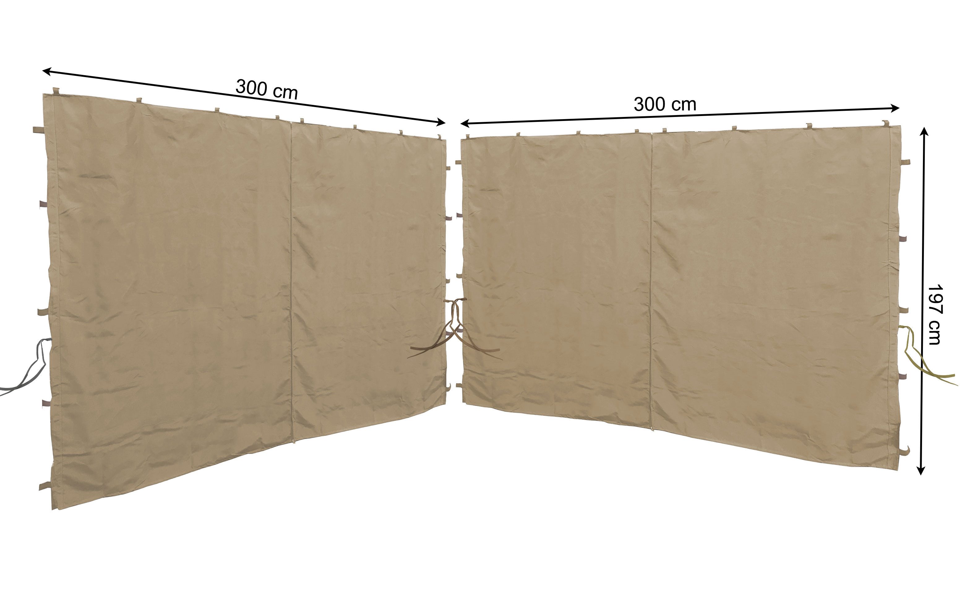 Quick Star Pavillonseitenteil 2 Seitenteile mit RV für Pavillons 3x3m, 300x197 cm, Seitenwand Set 2tlg für Pavillons 3x3m mit Reißverschluss