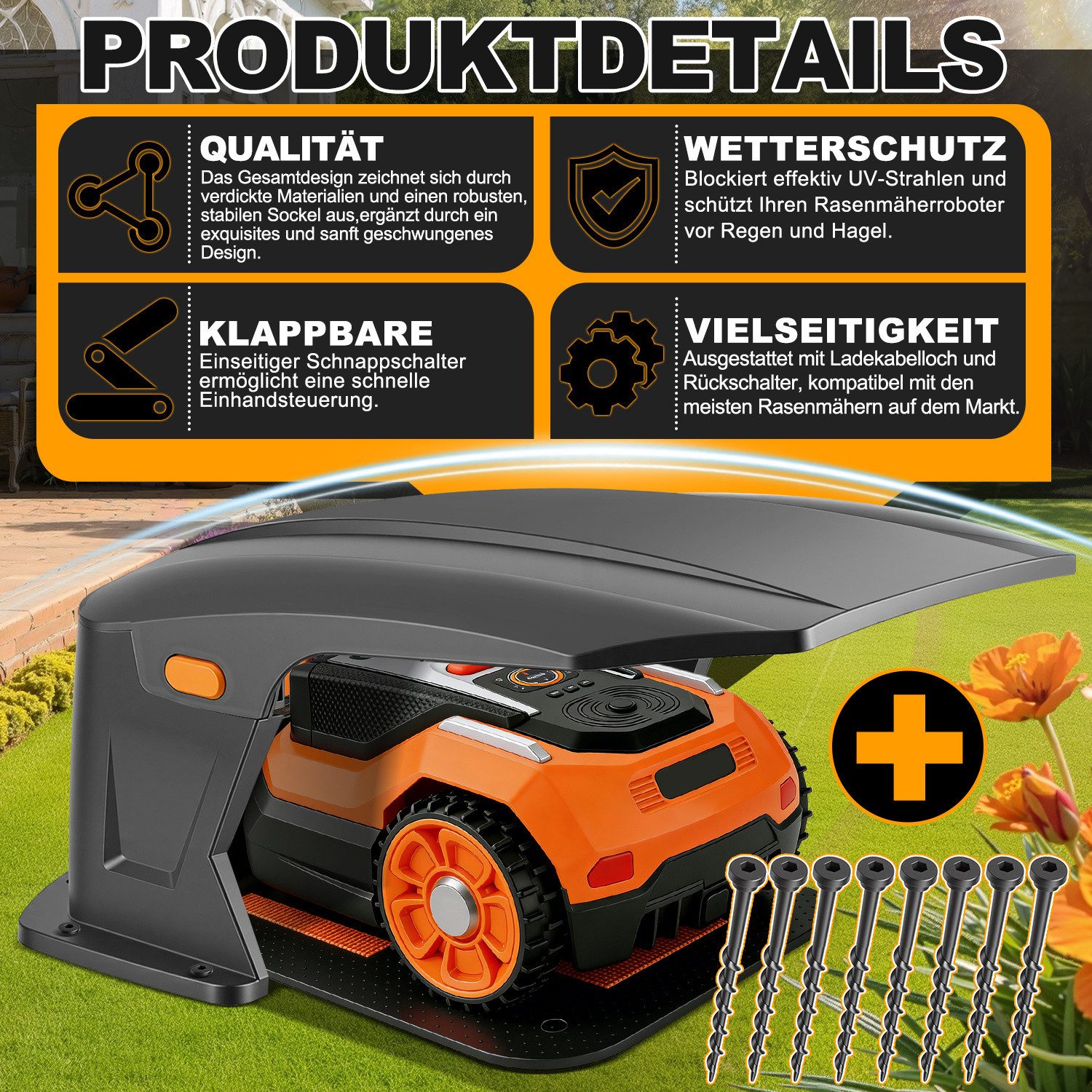 Clanmacy Mähroboter-Garage Rasenmäher Garage Mähroboter Dach Schutzhülle Klappbar Schuppen, BxTxH: 57x70x34 cm, (1-St) – Bild 5 von 5