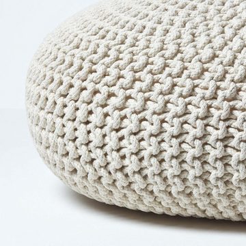 Homescapes Pouf Großer Strickpouf 100% Baumwolle, natur