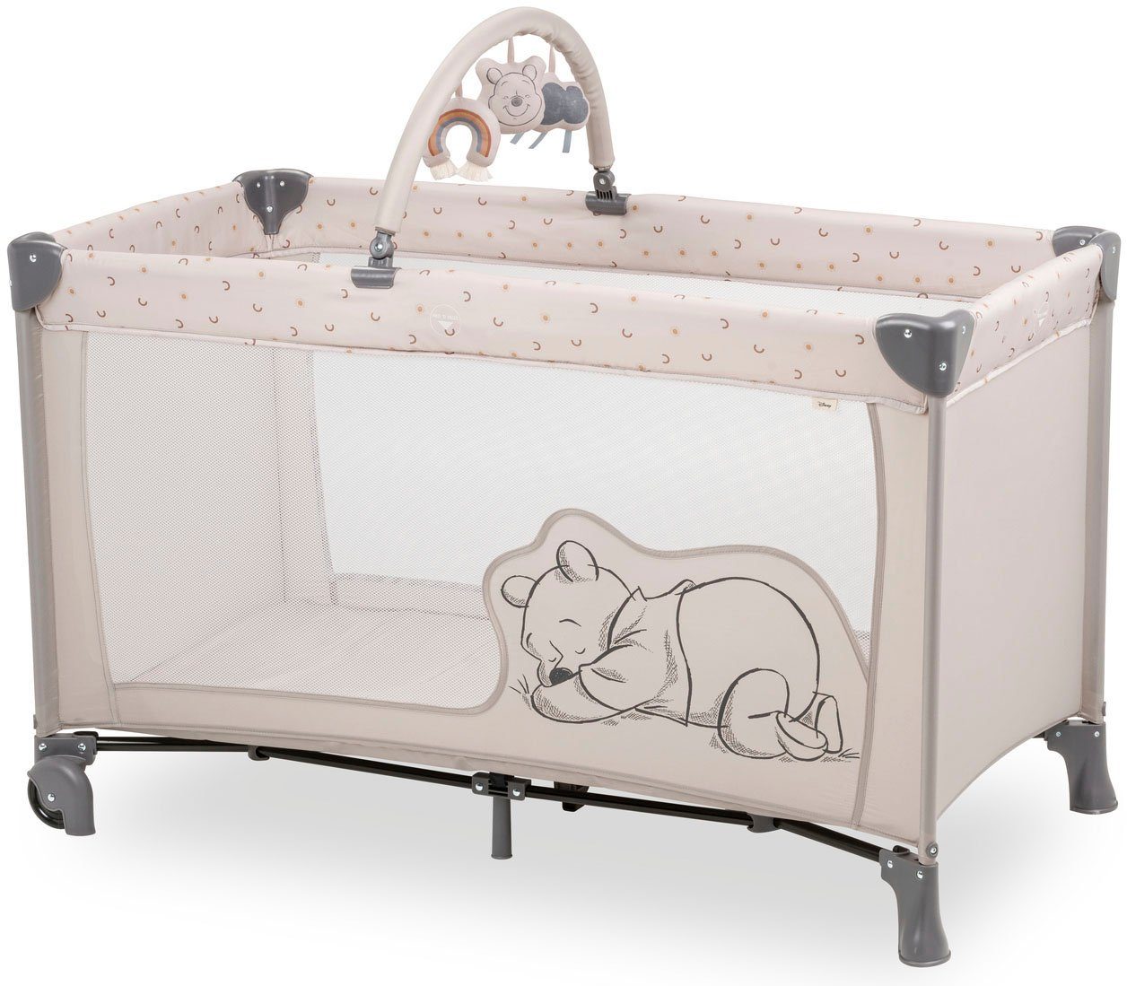 Hauck Baby-Reisebett Dream N Play Go, Pooh Rainbow, beige, inkl. Transporttasche