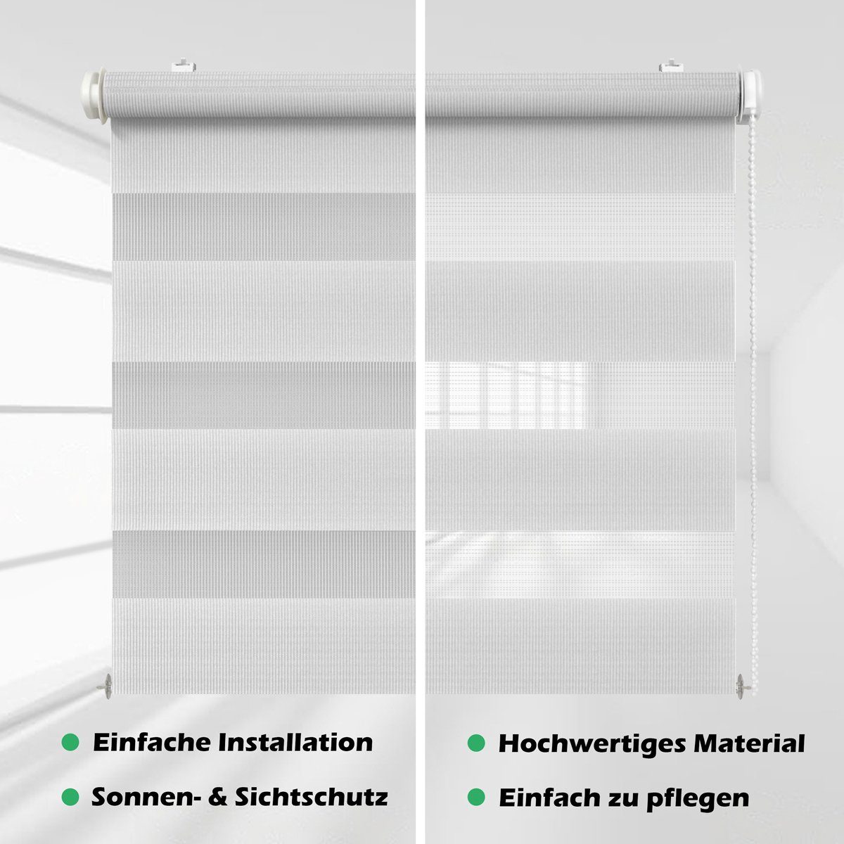 Doppelrollo "NOA", Duo-Rollo, DomDeco, Klemm- oder Schraubmontage, Klemmbar, Kettenzug, ohne Bohren, Sicht- und Blendschutz