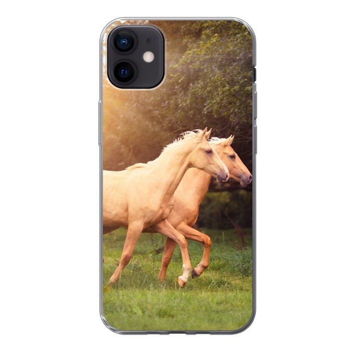 MuchoWow Handyhülle Pferde - Wald - Sonne Handyhülle Apple iPhone 12 Mini Smartphone-Bumper Print Handy
