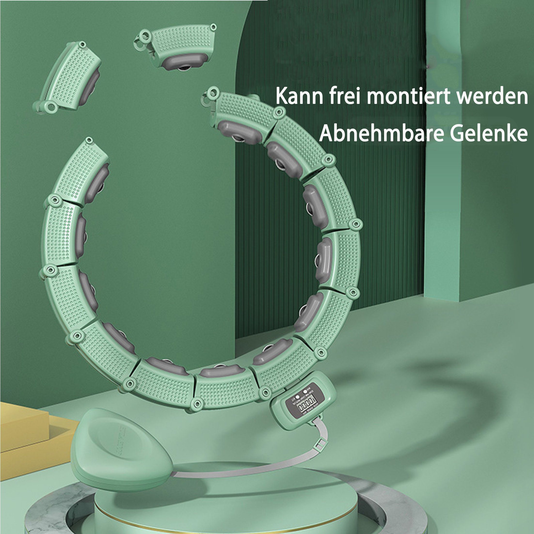 mit Hoop Hula 360°Massage Smart Hüftgürtel Abschnitt einem 21 einstellbar, Grün Hula-Hoop-Reifen zählbare KINSI