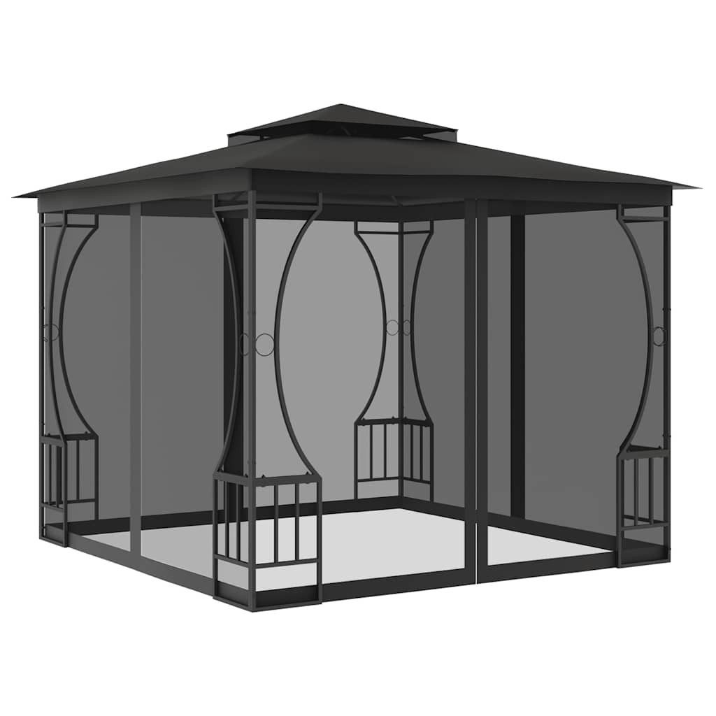 vidaXL Partyzelt Pavillon mit Netz 300x300x265 cm Anthrazit