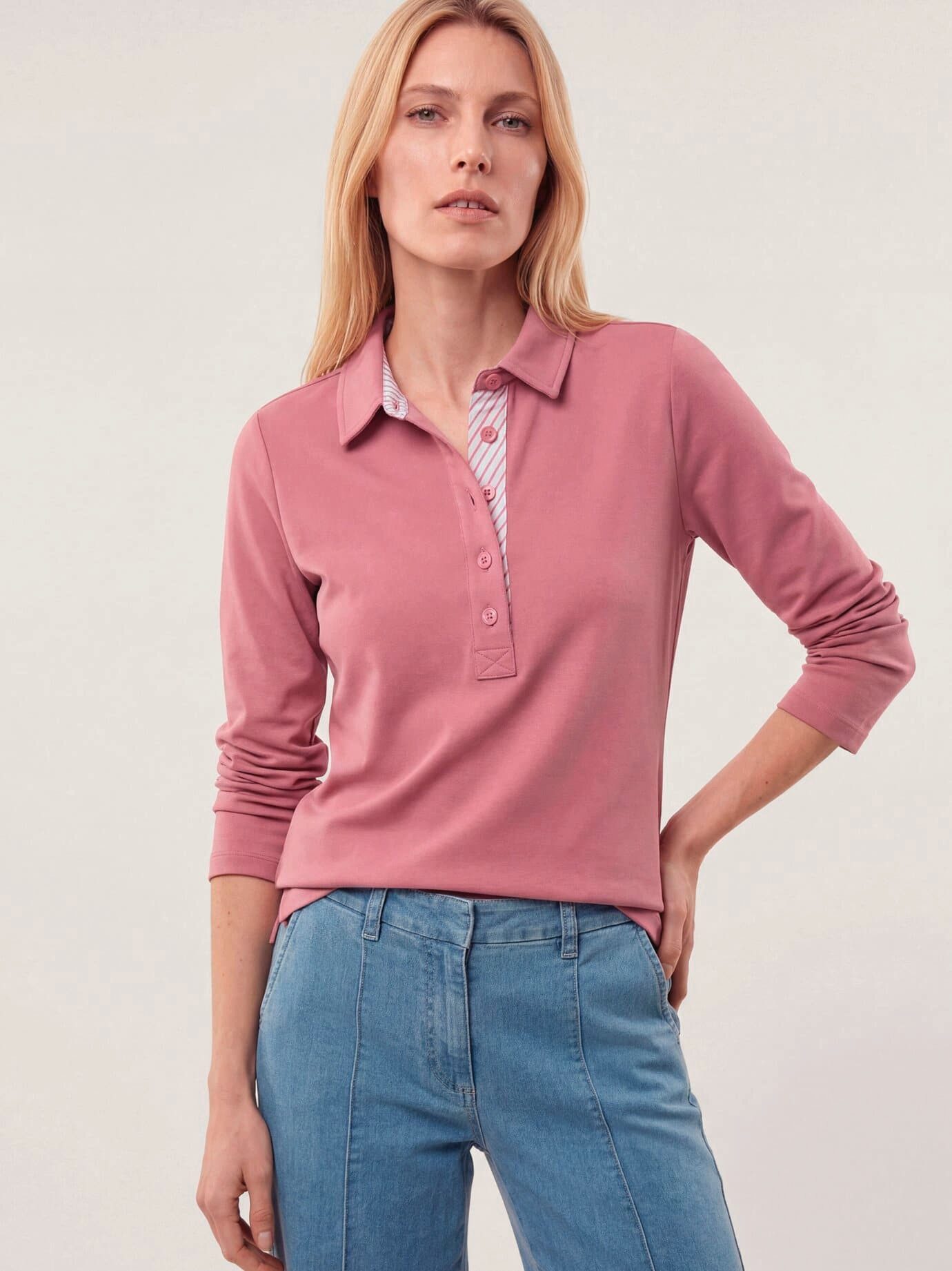 Walbusch Poloshirt Damen Poloshirt aus Baumwolle Polokragen Langarm, pflegeleicht