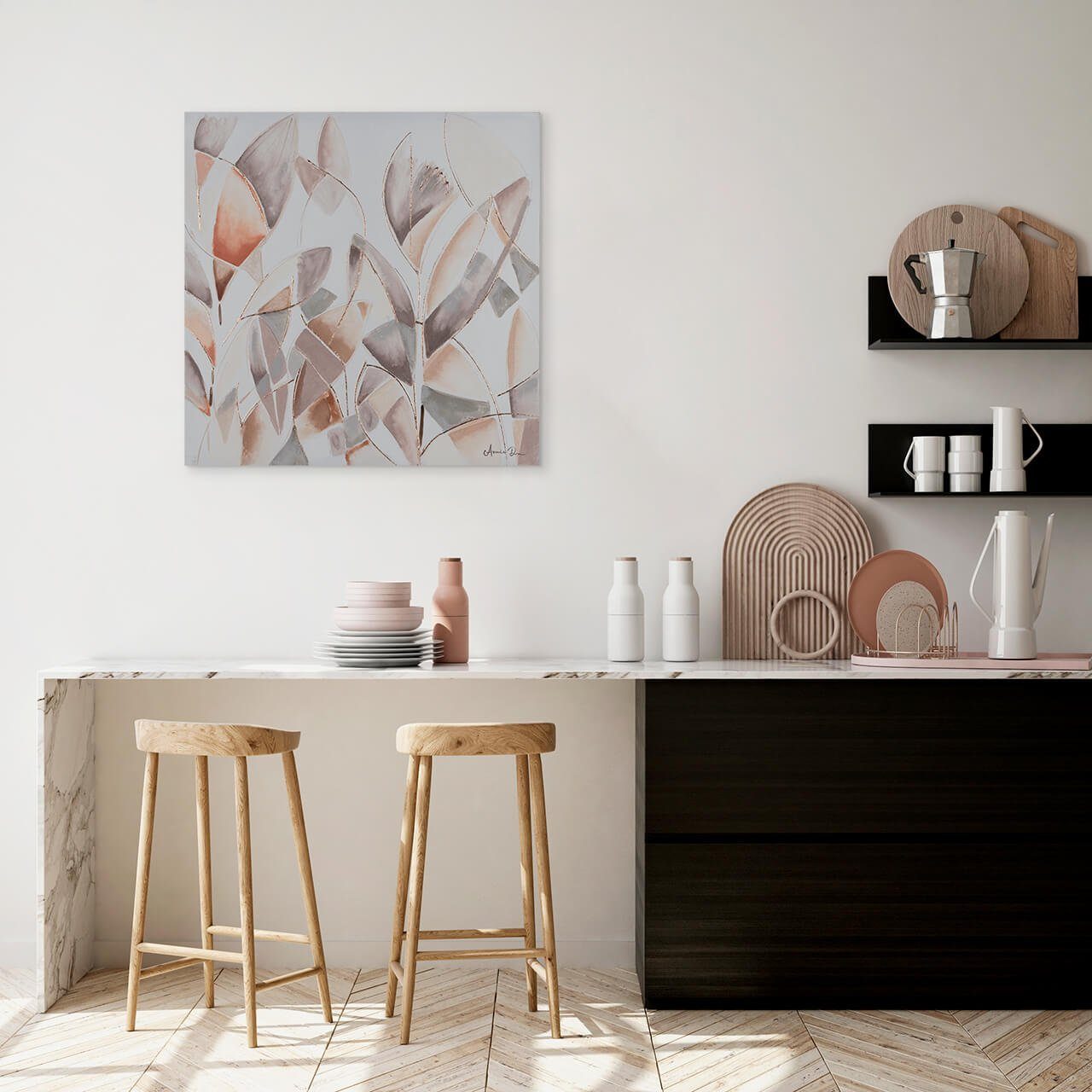 Summer HANDGEMALT Wandbild 80x80 cm, KUNSTLOFT Wohnzimmer Leinwandbild Cool 100% Gemälde