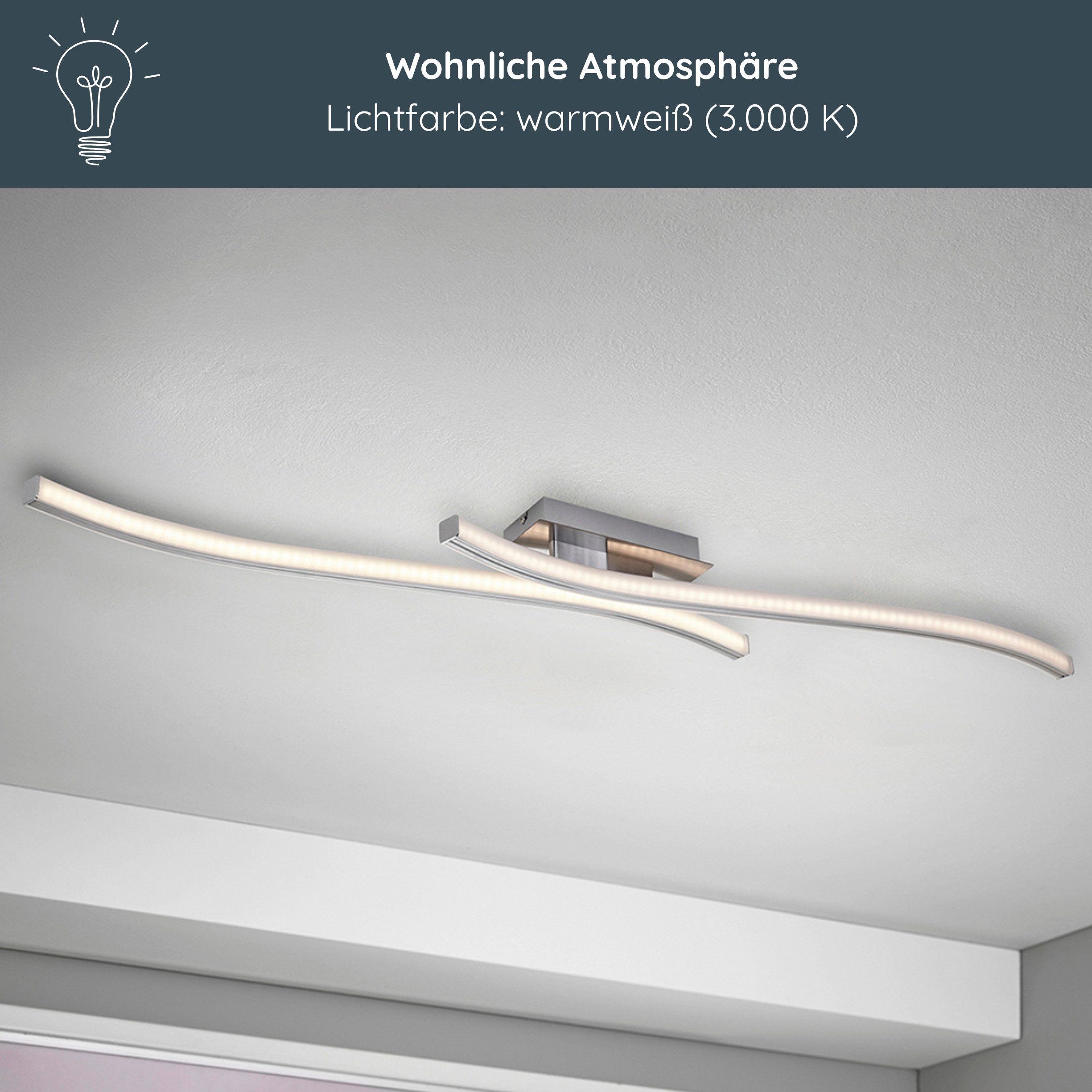MeLiTec LED Deckenleuchte D124, LED fest integriert, warmweiß, warmweiß, 105 cm, 2 starre Arme, moderne Deckenlampe