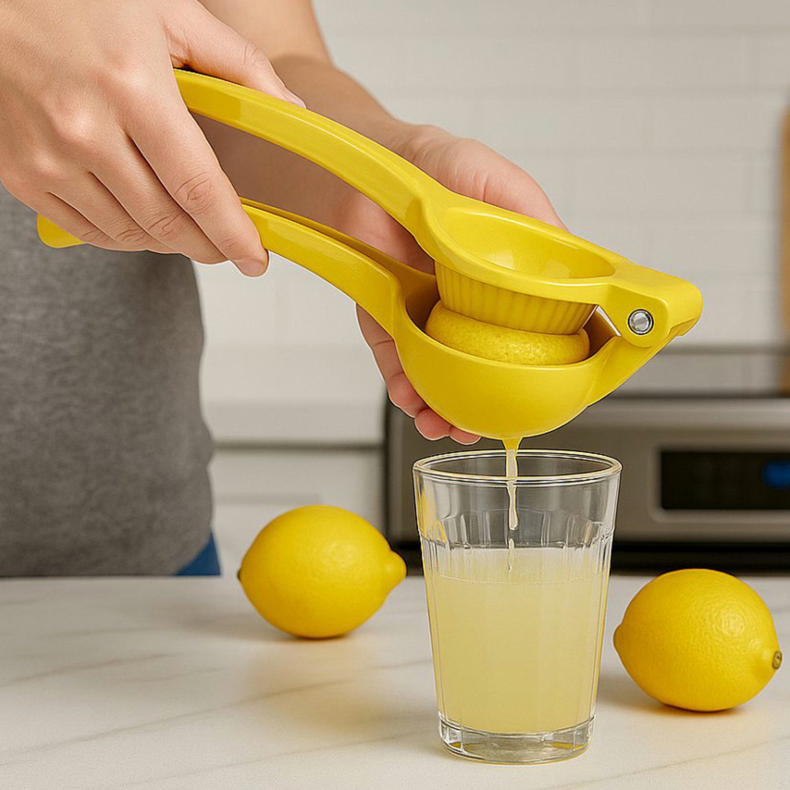 Koopman Zitruspresse Zitronenpresse Limettenpresse Zitrusfrüchte Presse 22cm Gelb Aluminium, Presse, Saftpresse, für alle Zitrusfrüchte, 22cm lang, Aluminium