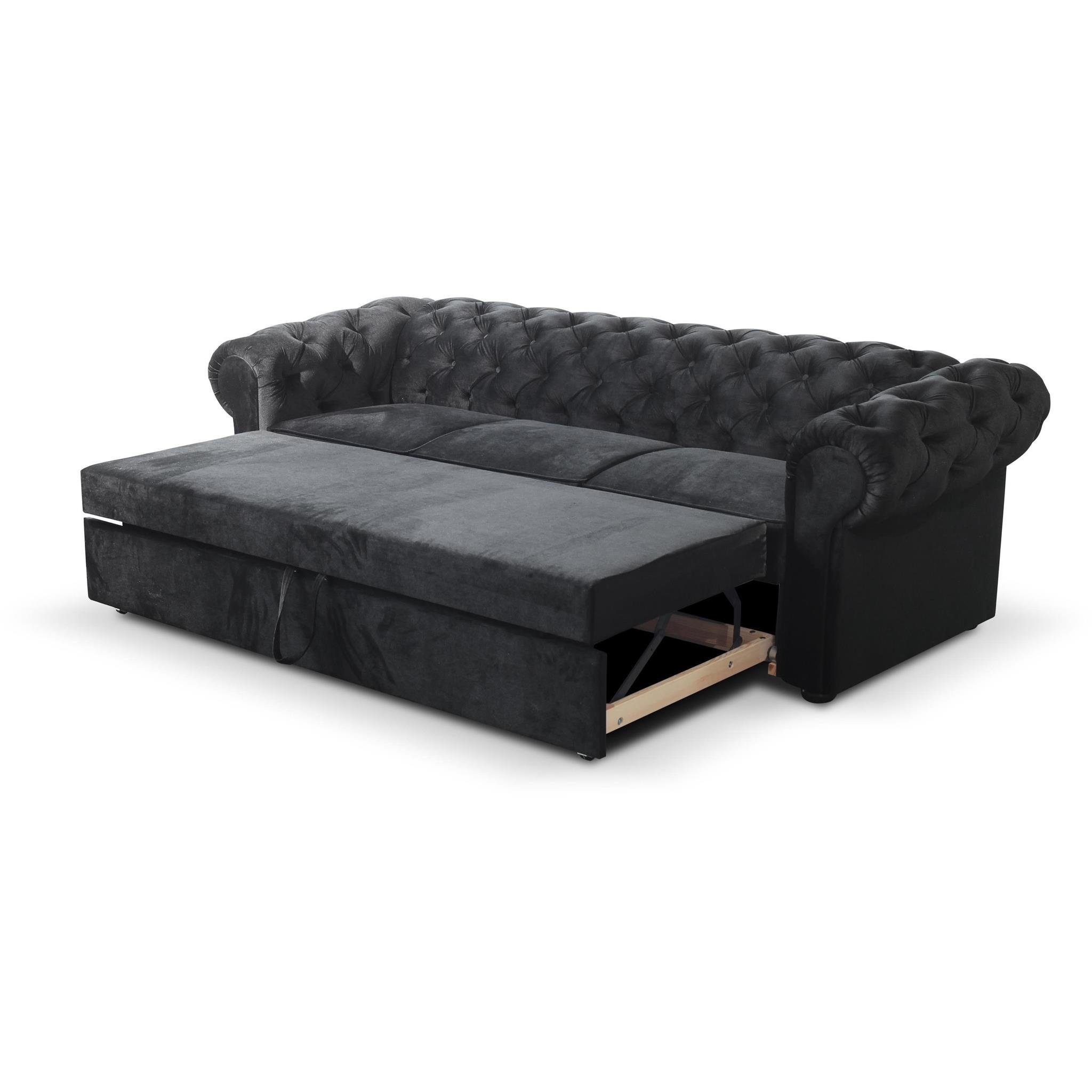 mit 07) Sofa Sofa Steppung, Relaxfunktion Schwarz Dreisitzer (kronos 3-Sitzer mit Chester, Beautysofa aus Velours,