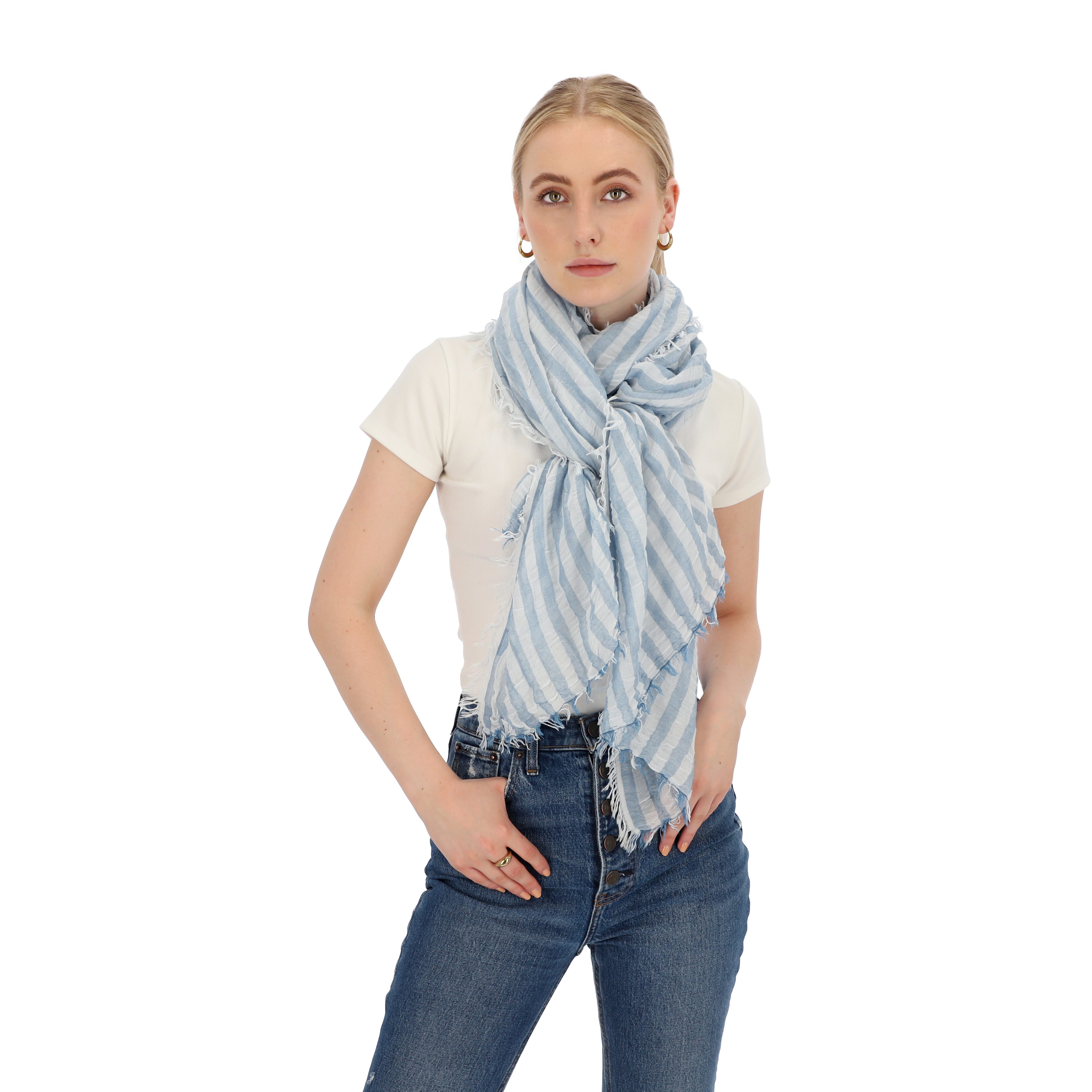 halsüberkopf Accessoires Modeschal Schal Streifen mit Crash-Struktur, Made in Italy blau