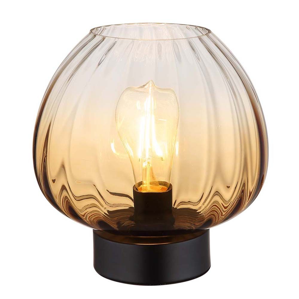 GLOBO LIGHTING Tischleuchte, Leuchtmittel nicht inklusive, Tischleuchte Beistelllampe Nachttischlampe Glas amber H 23,5 cm