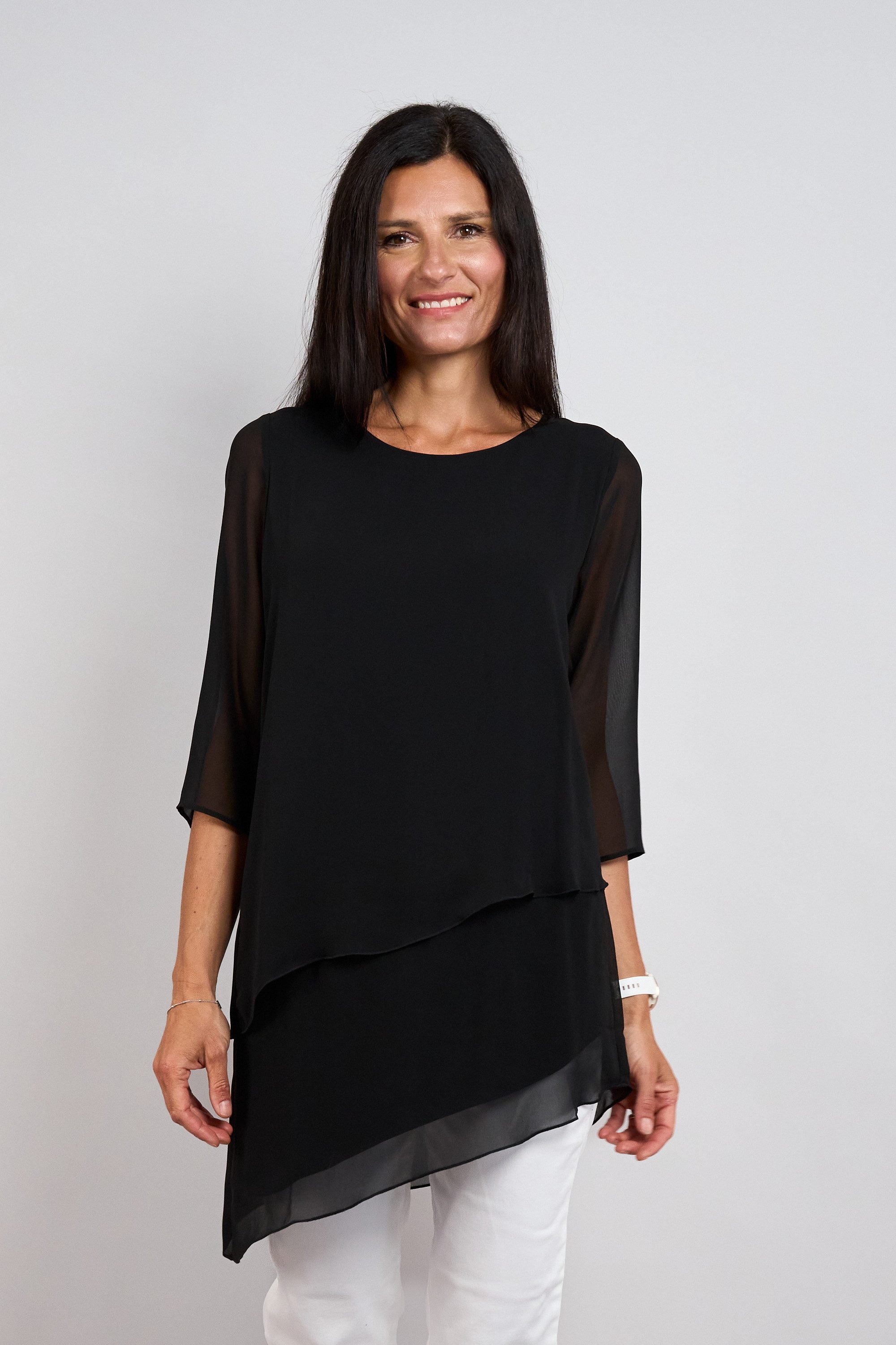 Seidel Moden Longbluse 3/4-Arm im Lagen-Look / asymmetrischer Schnitt / MADE IN GERMANY