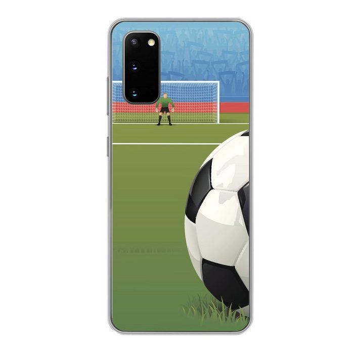 MuchoWow Handyhülle Eine Illustration eines Fußballs auf dem Feld im Stadion - Jungen - Phone Case Handyhülle Samsung Galaxy S20 Silikon Schutzhülle
