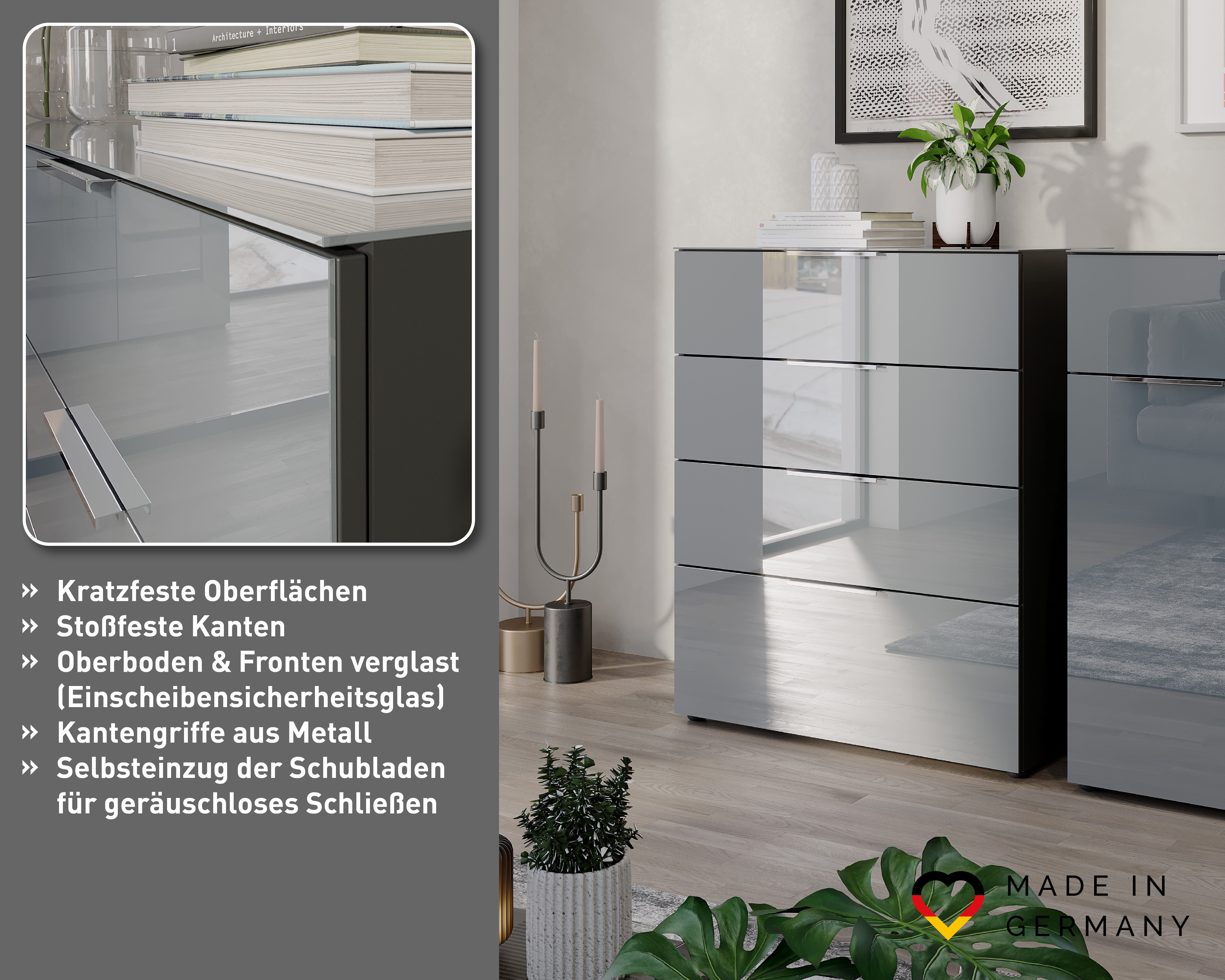 GERMANIA Kombikommode Oakland mit Glasauflagen, Breite 83 cm, mit Schubladen, in vers. Varianten