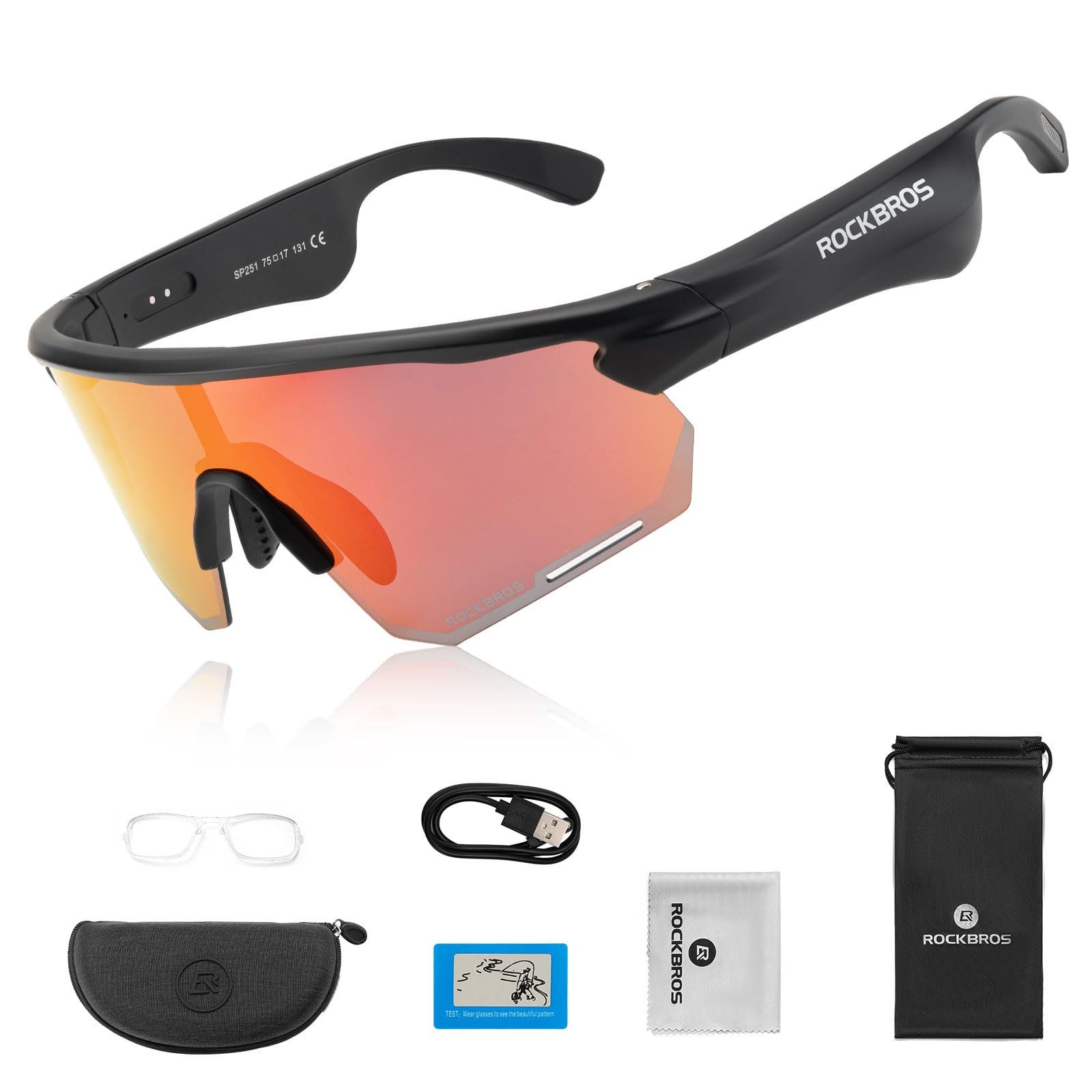 ROCKBROS Fahrradbrille Bluetooth Fahrradbrille Polarisierte Intelligente Brille, (für Männer und Frauen, 1-St., für MTB Joggen Bergsteigen Angeln), Open-Ear-Sound Sportbrille