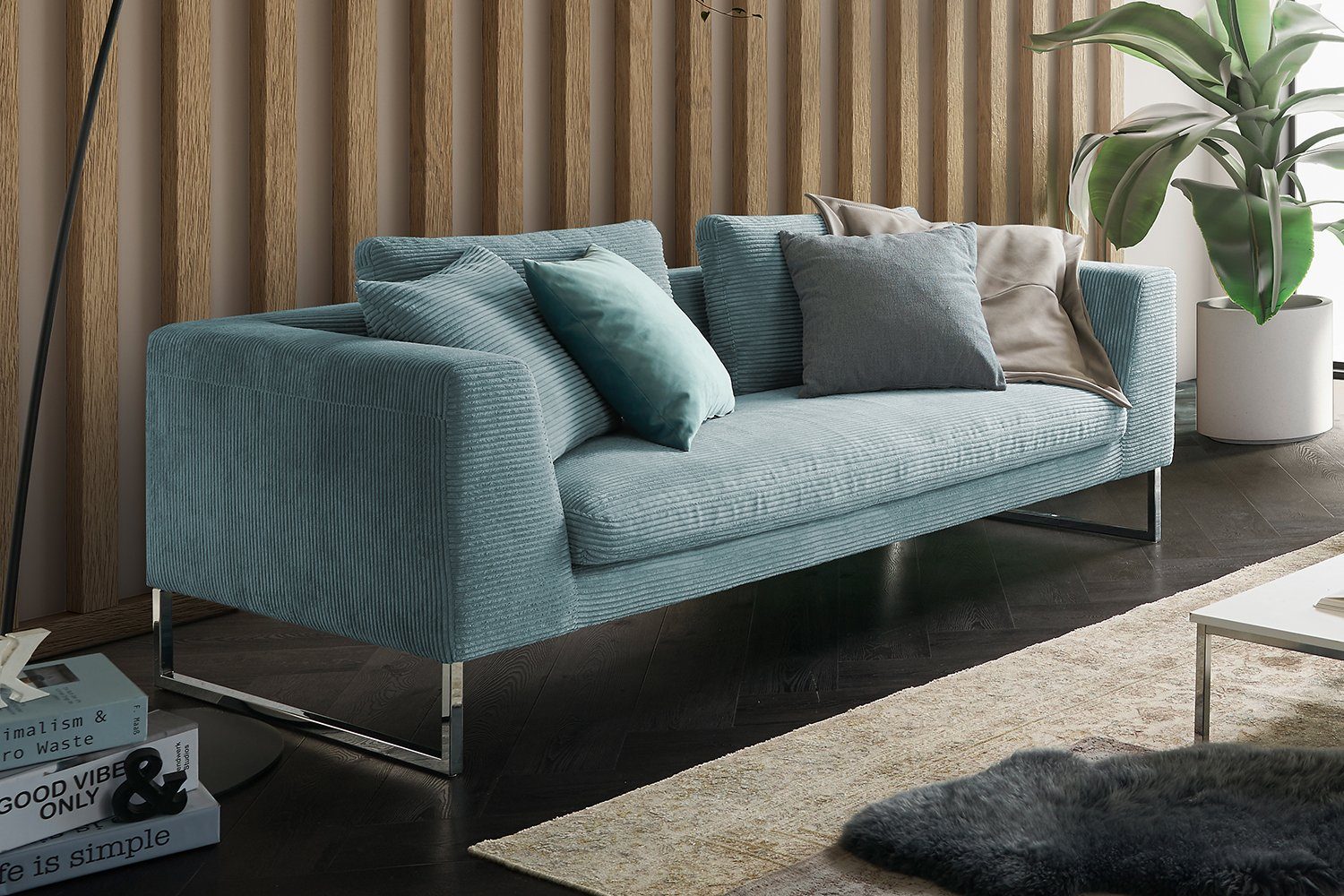 KAWOLA Sofa ARIAN, 2,5-Sitzer od. 3-Sitzer Cord versch. Farben hellblau