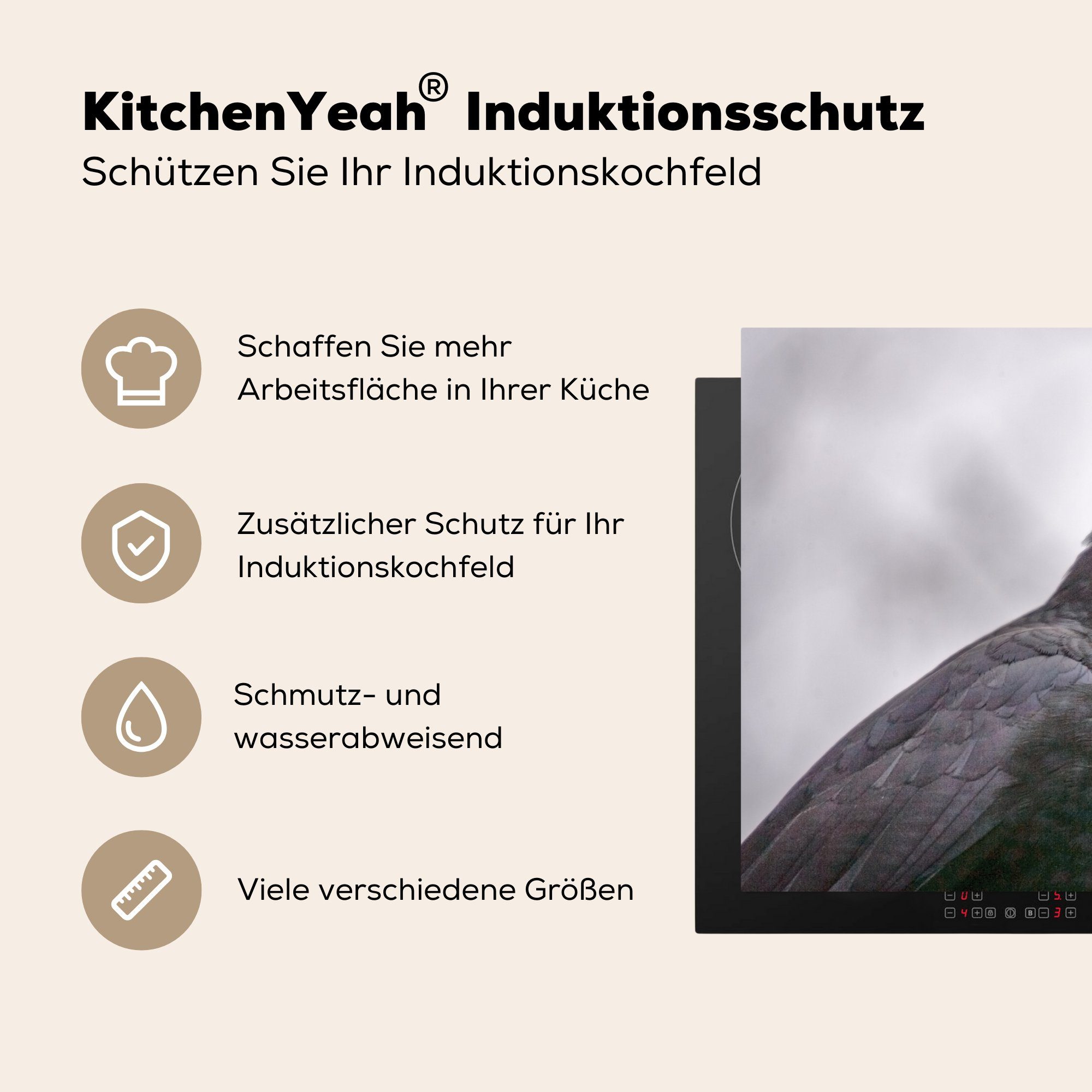 MuchoWow Schutz küche, Herdblende-/Abdeckplatte Krähe 71x52 tlg), Schwarz, cm, - Vinyl, Auge die (1 Induktionskochfeld für - Ceranfeldabdeckung