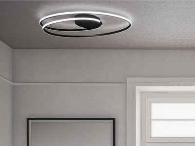 WOFI LED Deckenleuchte, Dimmer, LED fest integriert, Warmweiß, indirekte Decken-Beleuchtung Ring-Lampe dimmbar Schwarz Breite 61cm