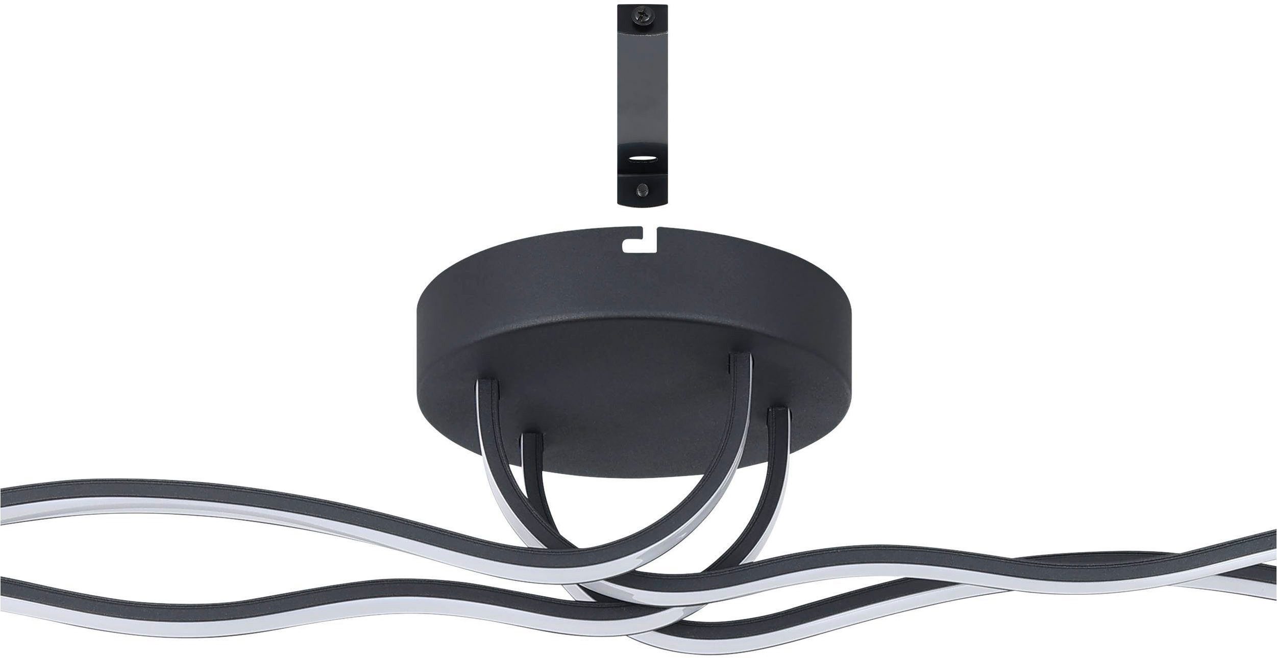 EGLO Deckenleuchte Roncade 1 Deckenlampe, Küchenlampe aus Aluminium, Stahl und Kunststoff, LED fest integriert, Warmweiß, Wand-/Deckenleuchte - L116 x B18 x H11,5 cm - schwarz - 37W inkl.