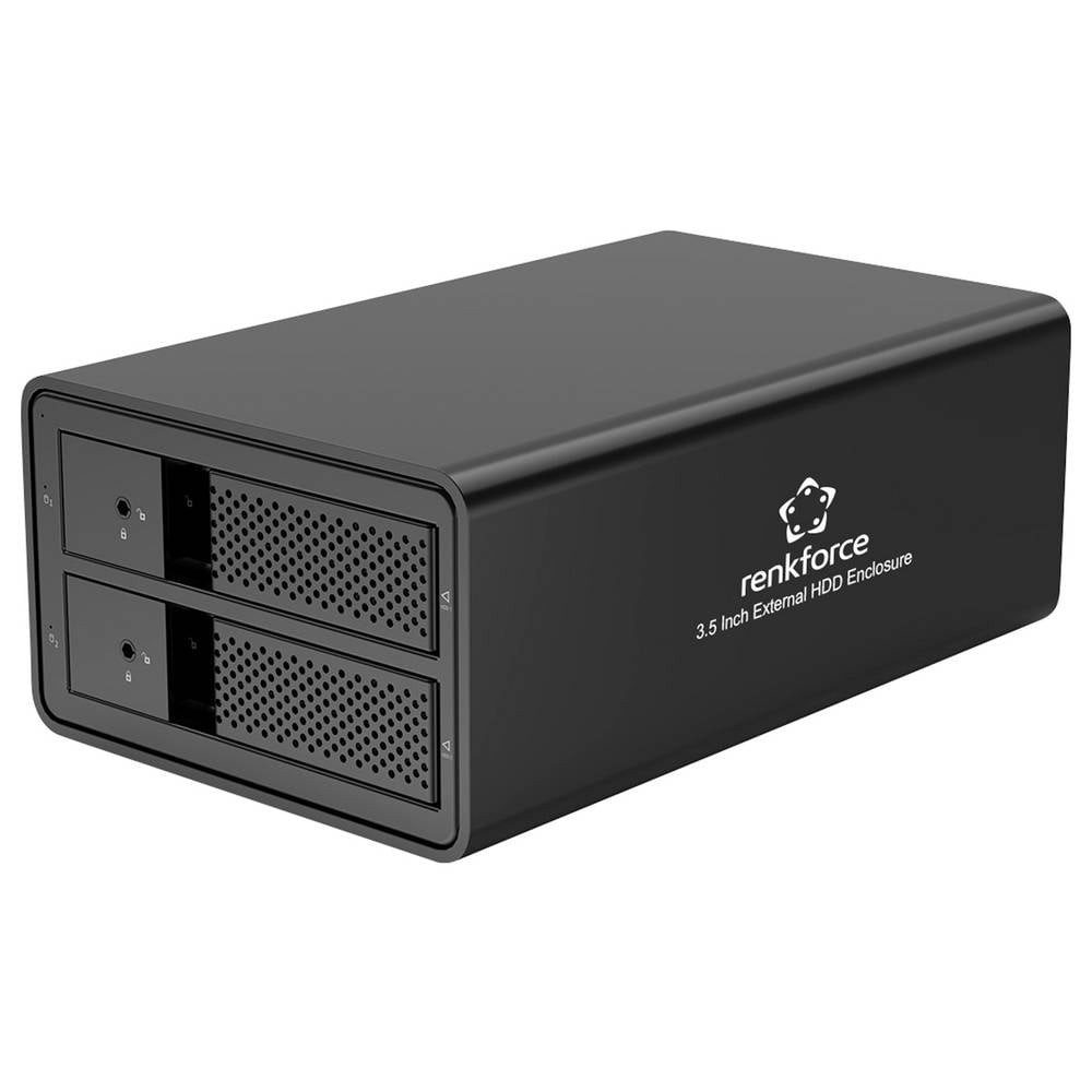 Renkforce Festplatten-Gehäuse 8.9 cm (3.5 Zoll) Festplattengehäuse 2 Bay 3.5 Zoll USB-A (USB 3.0), Metall-Gehäuse, UASP Unterstützung