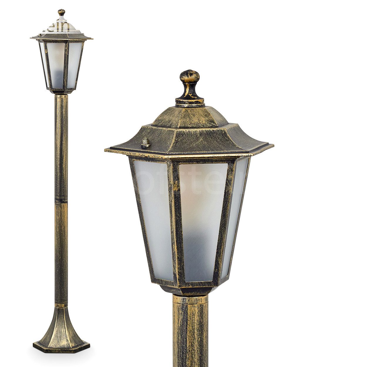 hofstein Pollerleuchte Wegeleuchte aus Metall/Glas in Gold-Braun/Milchglas, ohne Leuchtmittel, Wechselscheiben in Klar, antike Außenleuchte, Gartenlampe, IP44, 1xE27